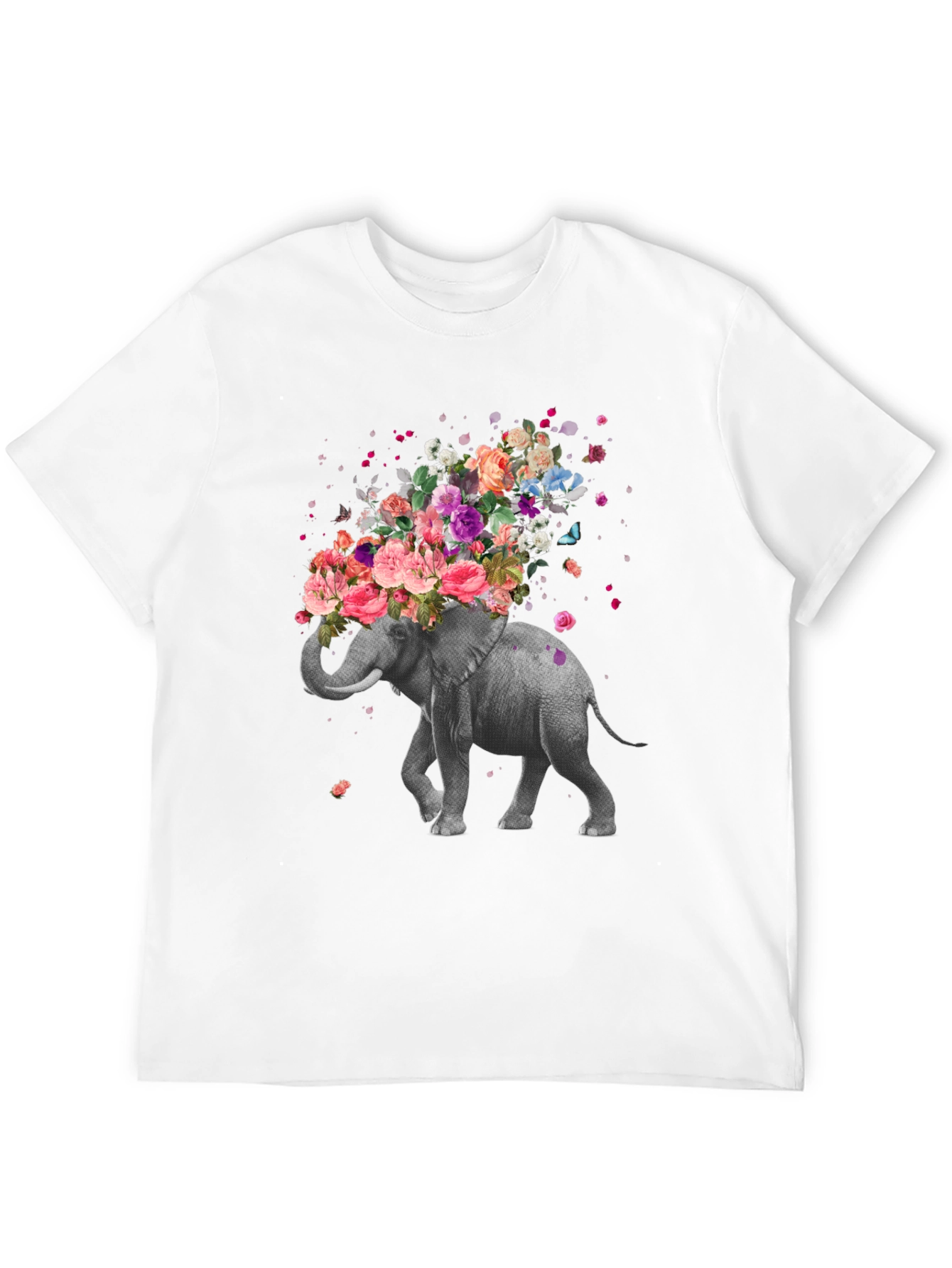Black Floral Elephant T-Shirt - Unique Graphic Tee view 12