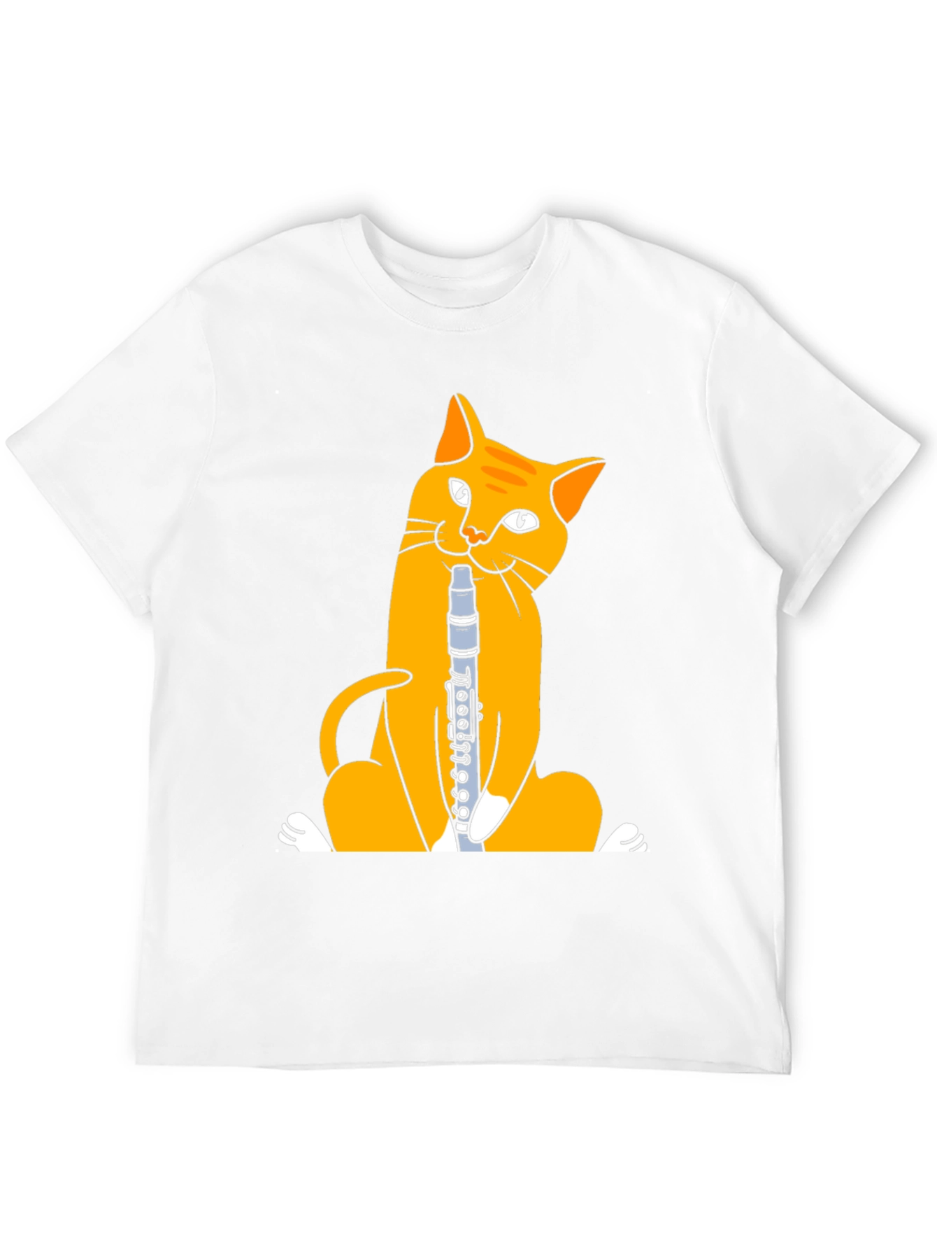 Black Cat Playing Clarinet T-Shirt - Black Cotton Tee view 12