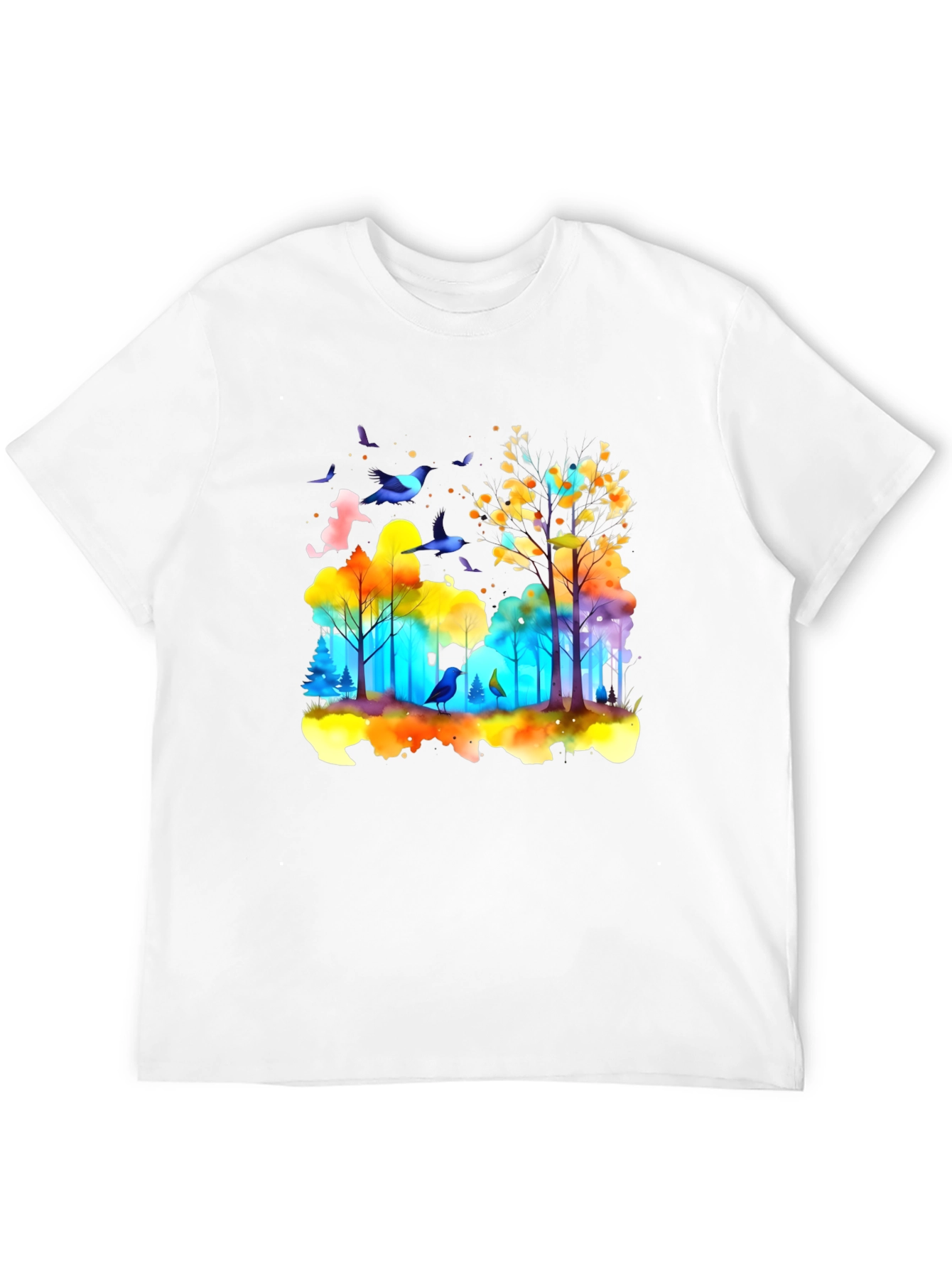 Black Watercolor Forest Birds T-Shirt view 12