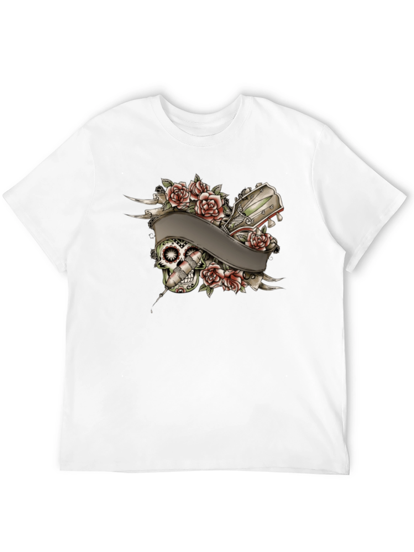 Black Skull Roses Tattoo Style Graphic Tee view 12
