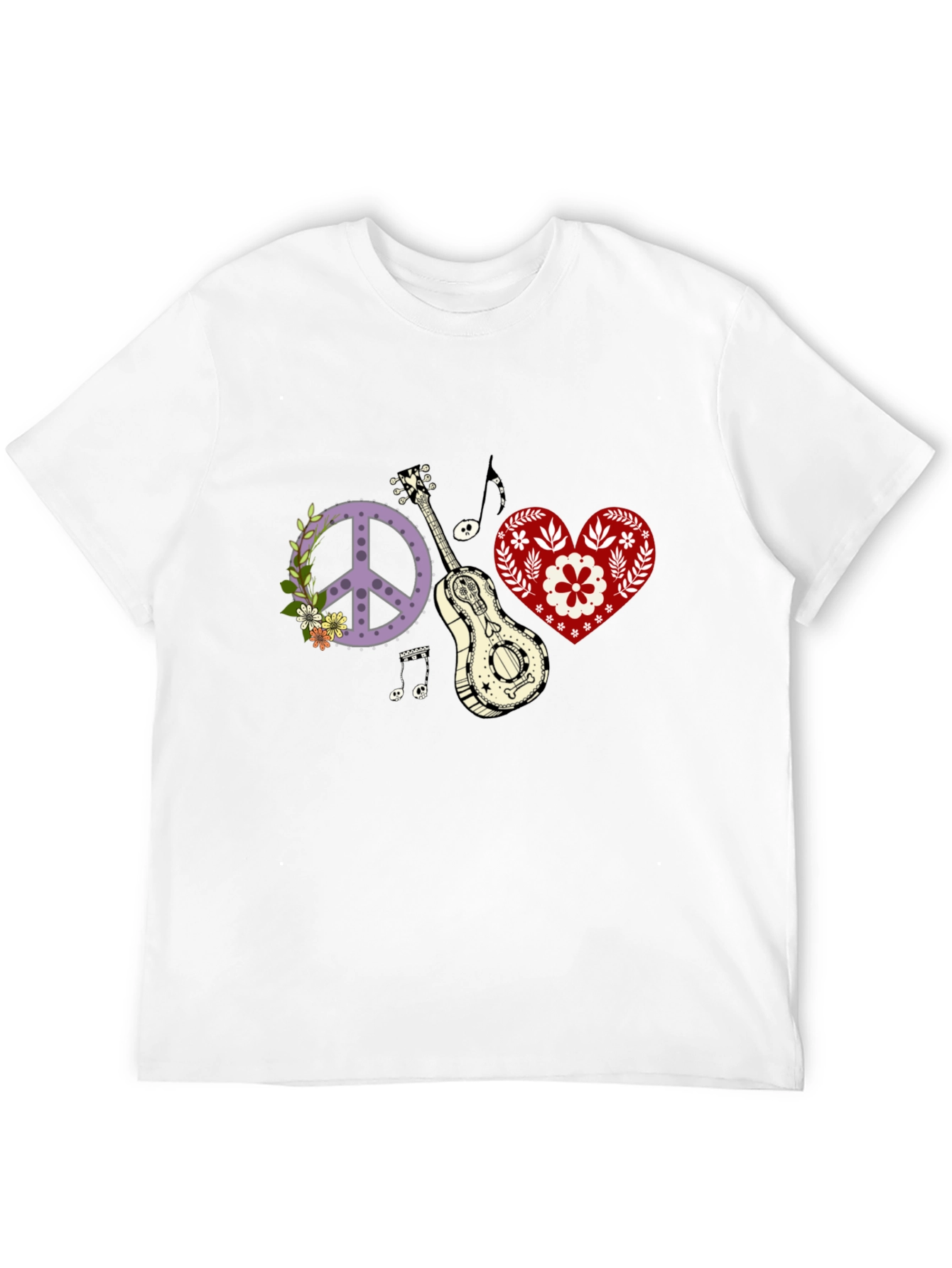 Black Peace, Love & Music T-Shirt - Black Cotton Tee view 12