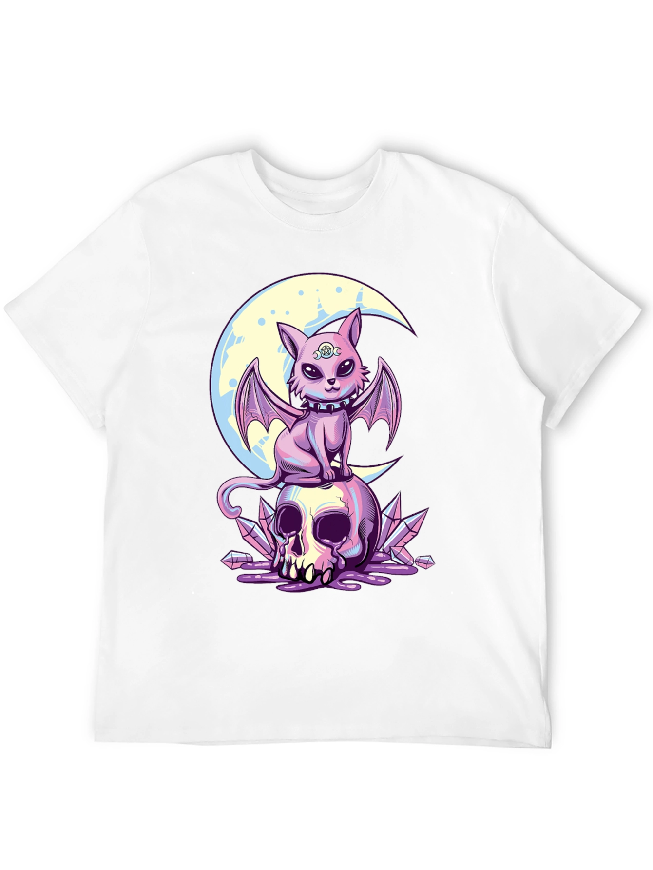 Black Skull Moon Bat Cat Graphic T-Shirt view 12