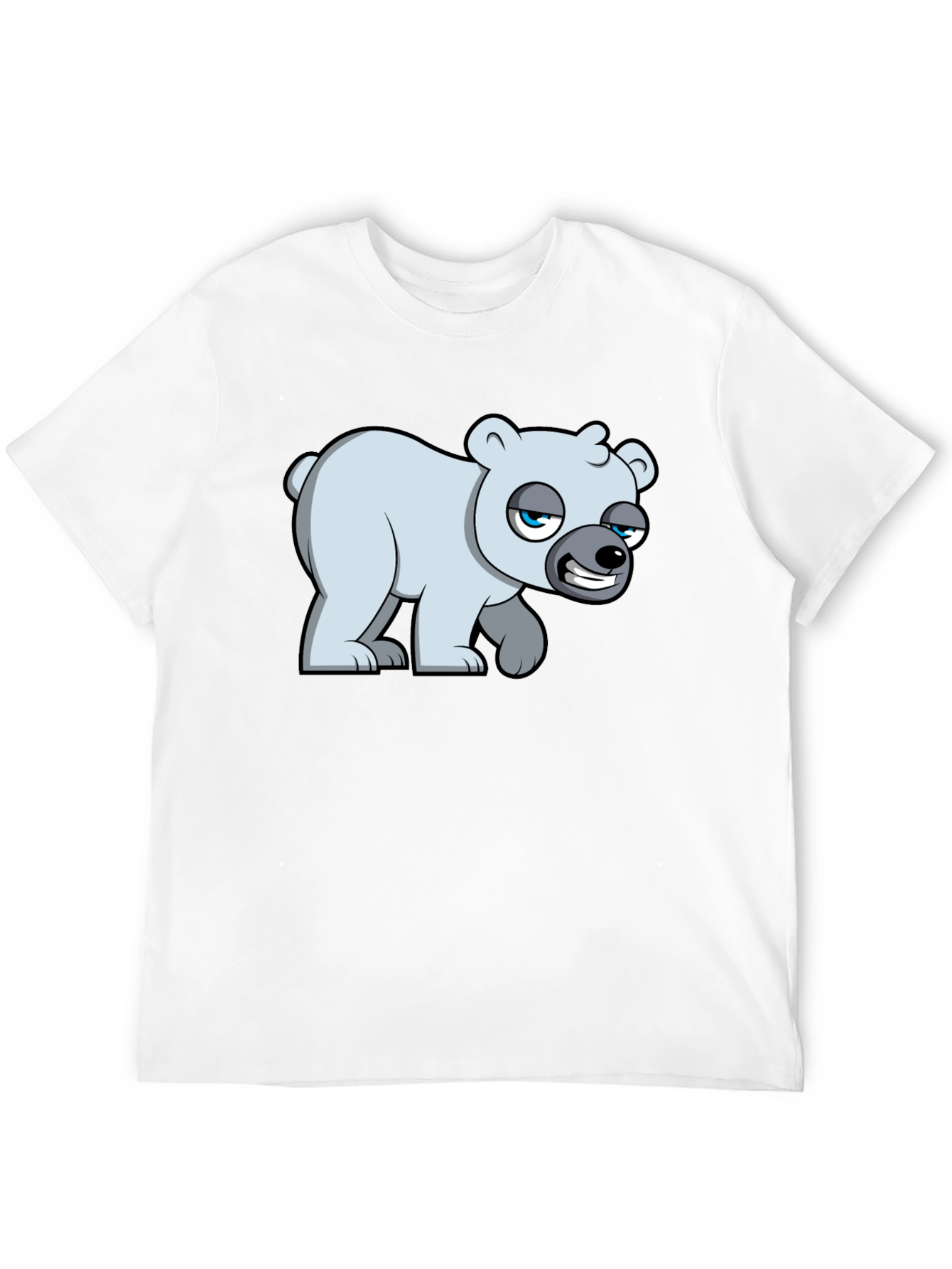 Black Cartoon Polar Bear Graphic T-Shirt - Black Cotton Blend view 12