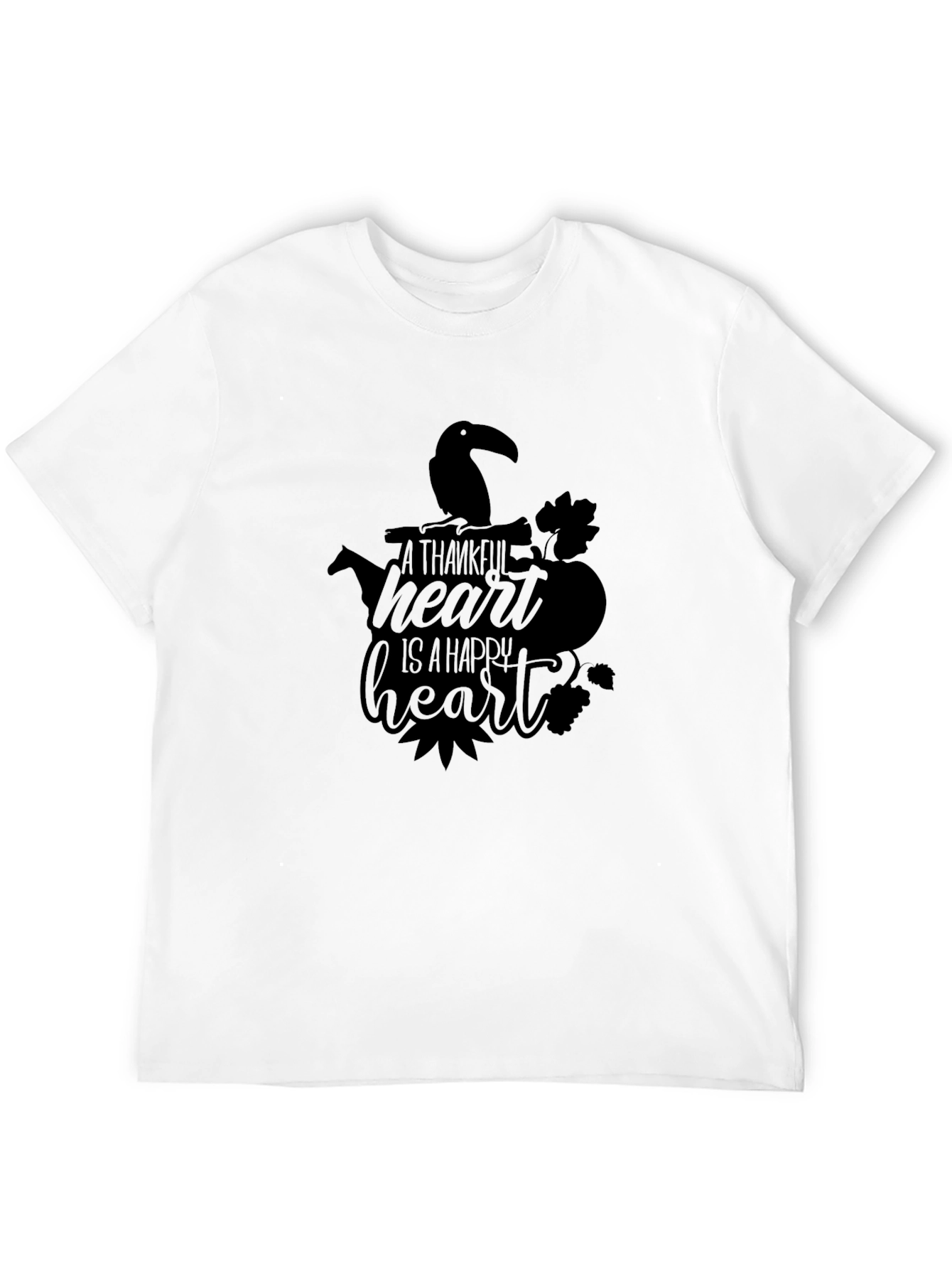 Black Thankful Heart T-Shirt - Black Crew Neck Graphic Tee view 12