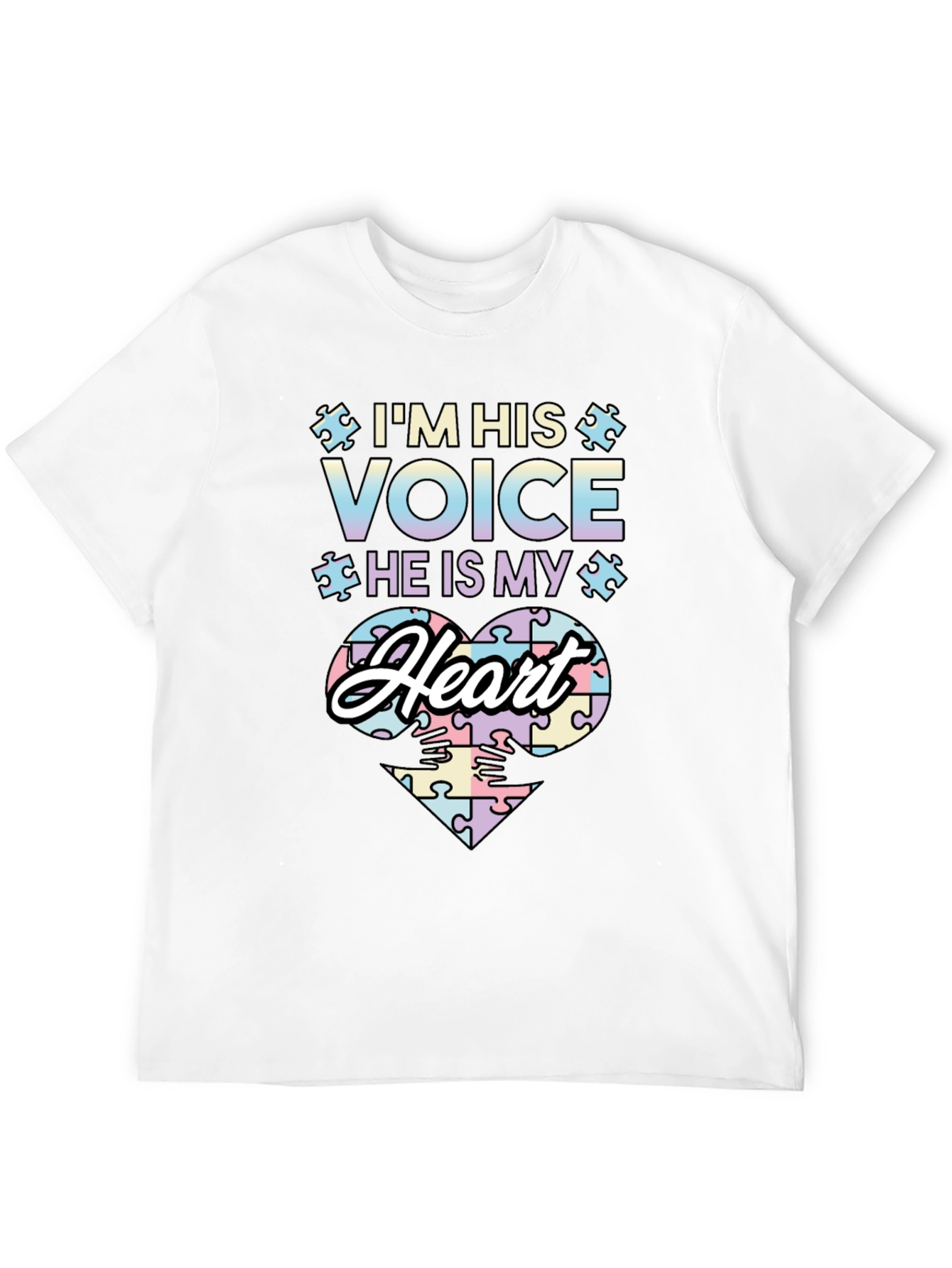 Black Autism Awareness T-Shirt I'm His Voice He Is My Heart view 12