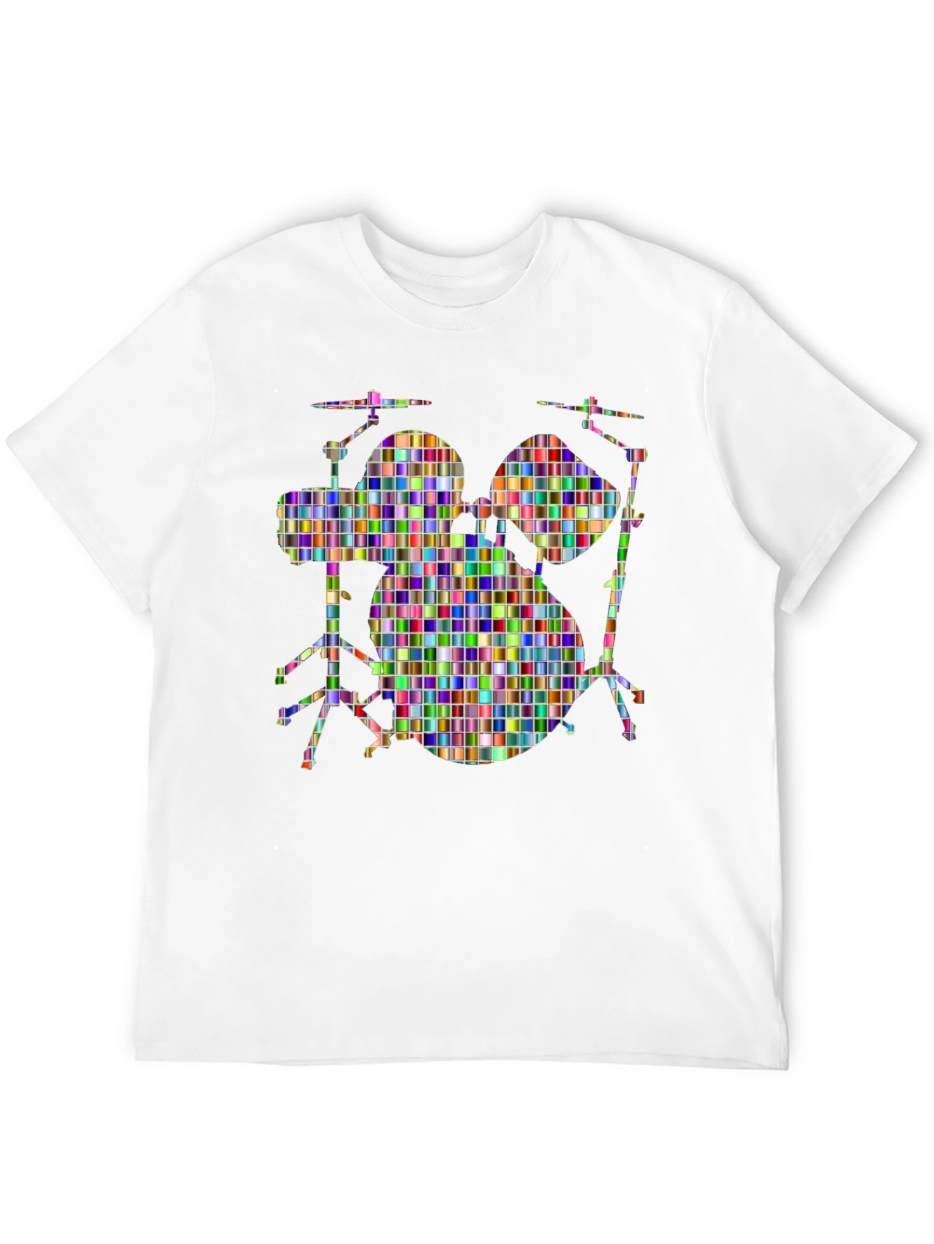 Black Colorful Drum Set Graphic Tee - Black Cotton T-Shirt view 12