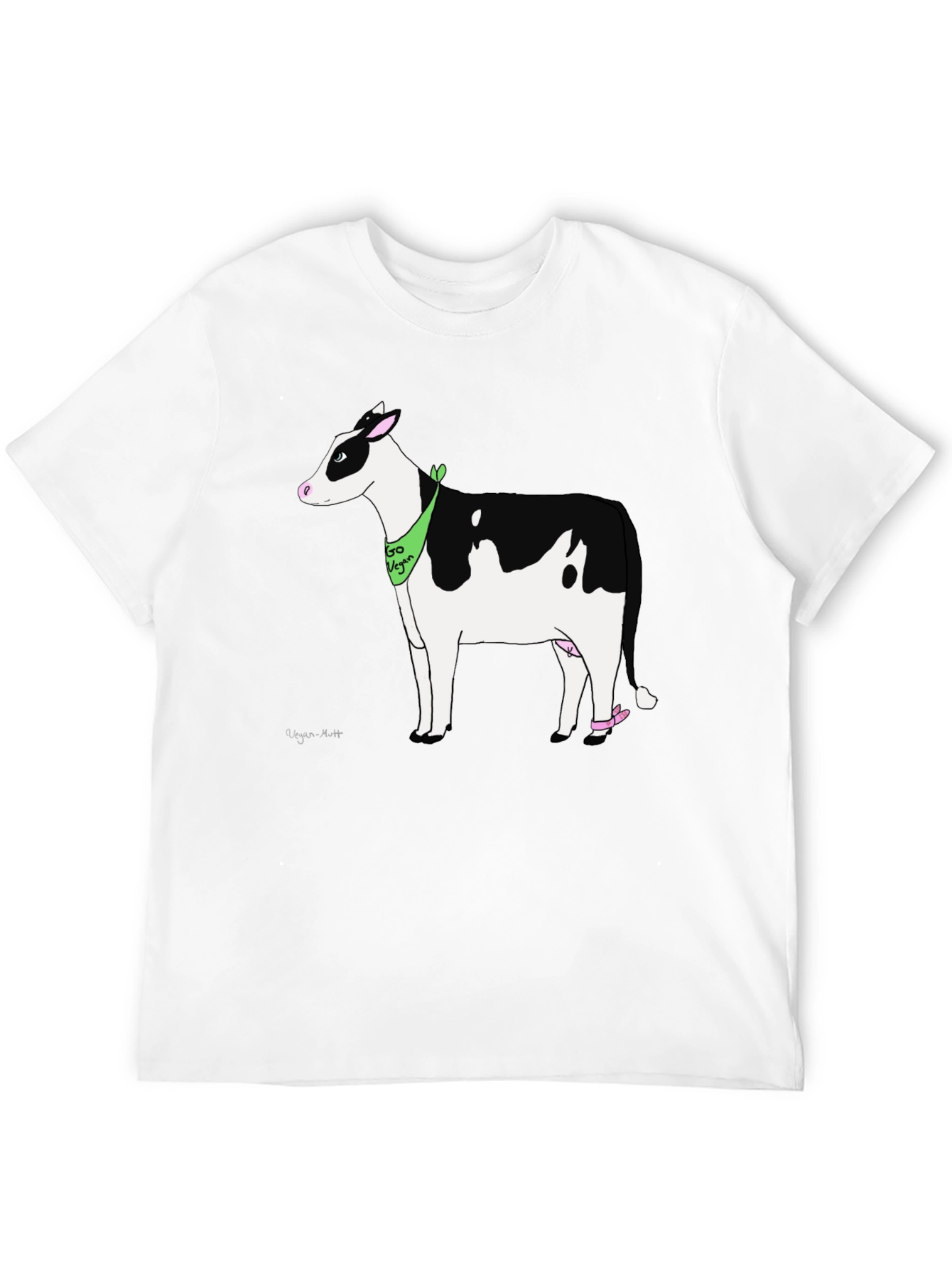 Black Vegan Cow Graphic T-Shirt - Black Cotton Tee view 12