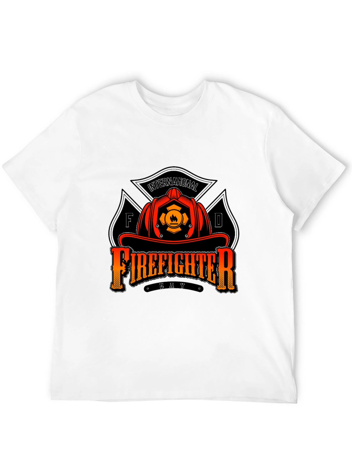 Black Firefighter Day T-Shirt - Black Crew Neck Tee view 12