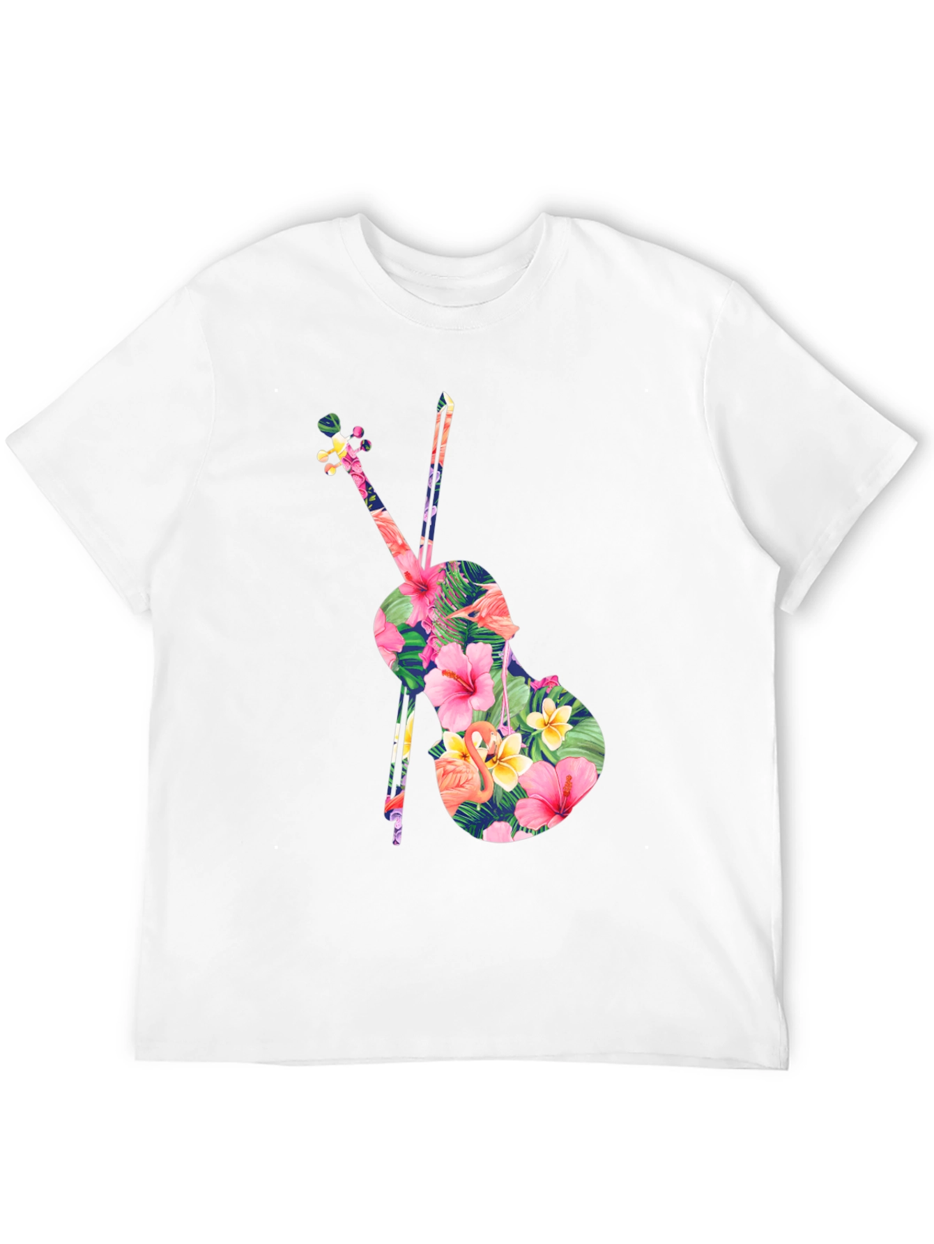 Black Floral Violin Graphic Tee - Tropical Music Lover Shirt view 12