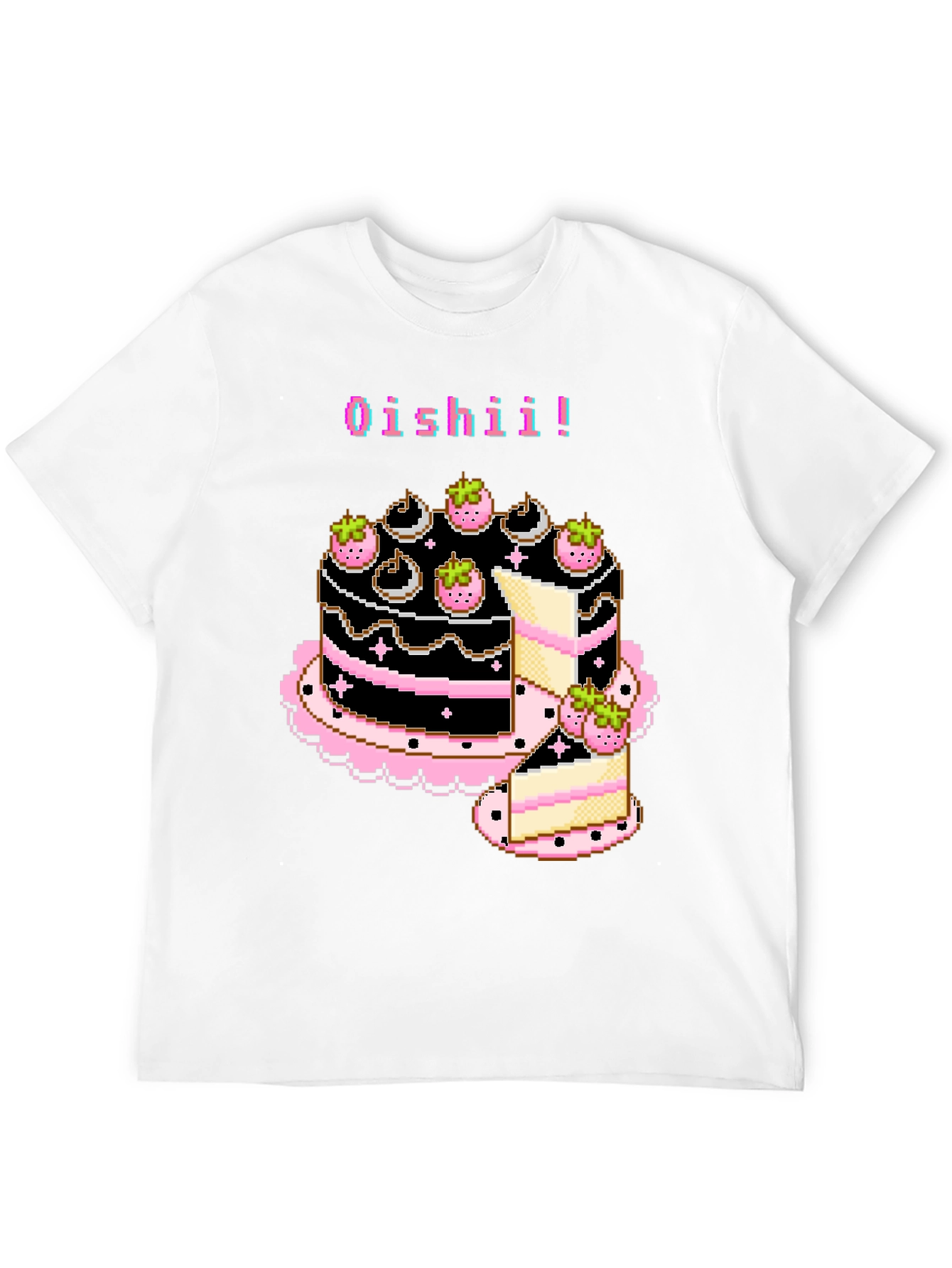 Black Pixel Art Oishii Cake T-Shirt view 12