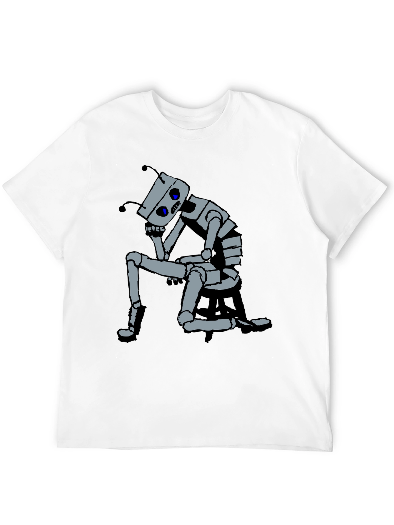 Black Robot Thoughtful Graphic Tee - Black Cotton view 12