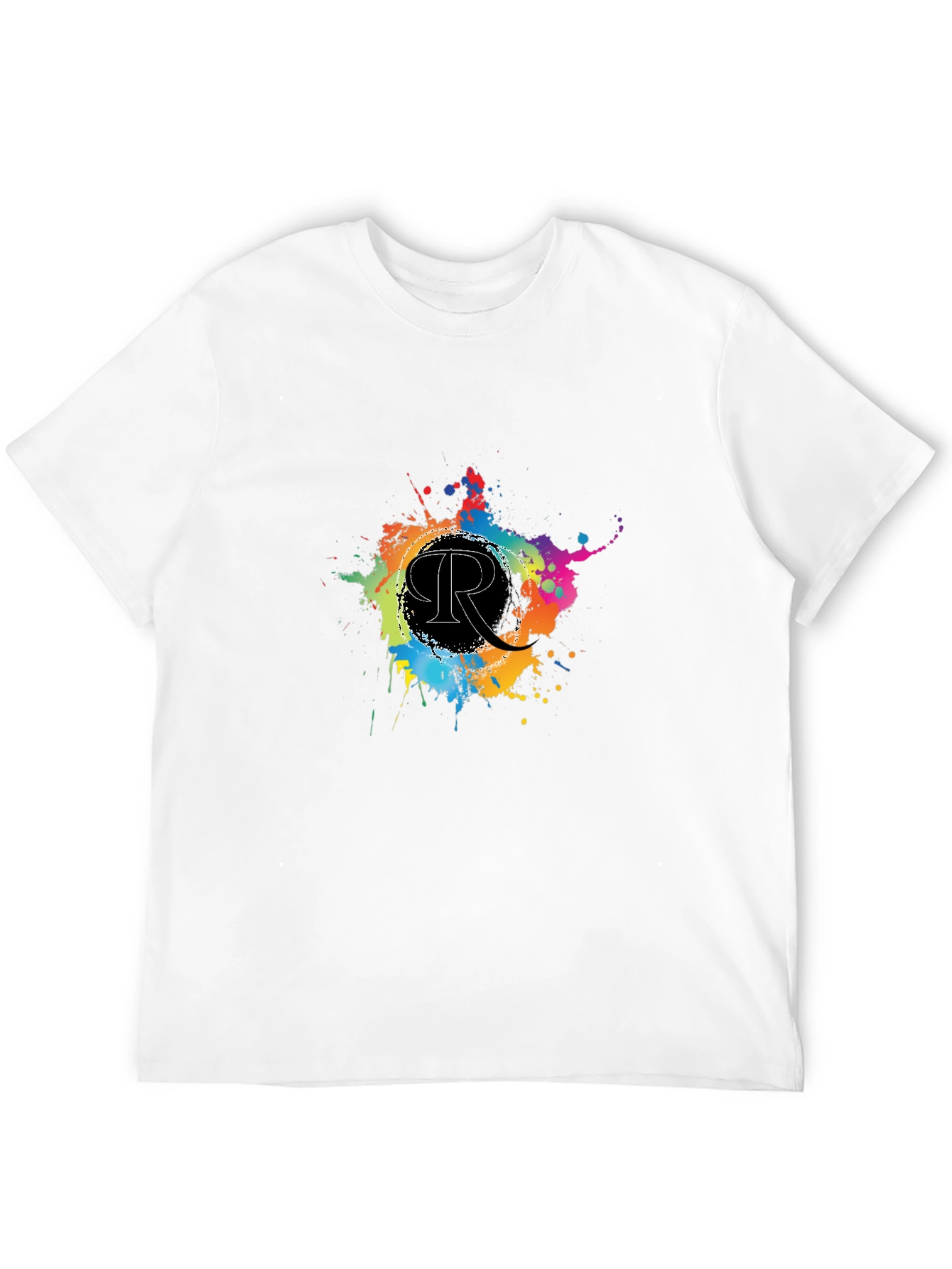 Black Men's Black T-Shirt with Colorful "R" Design view 12