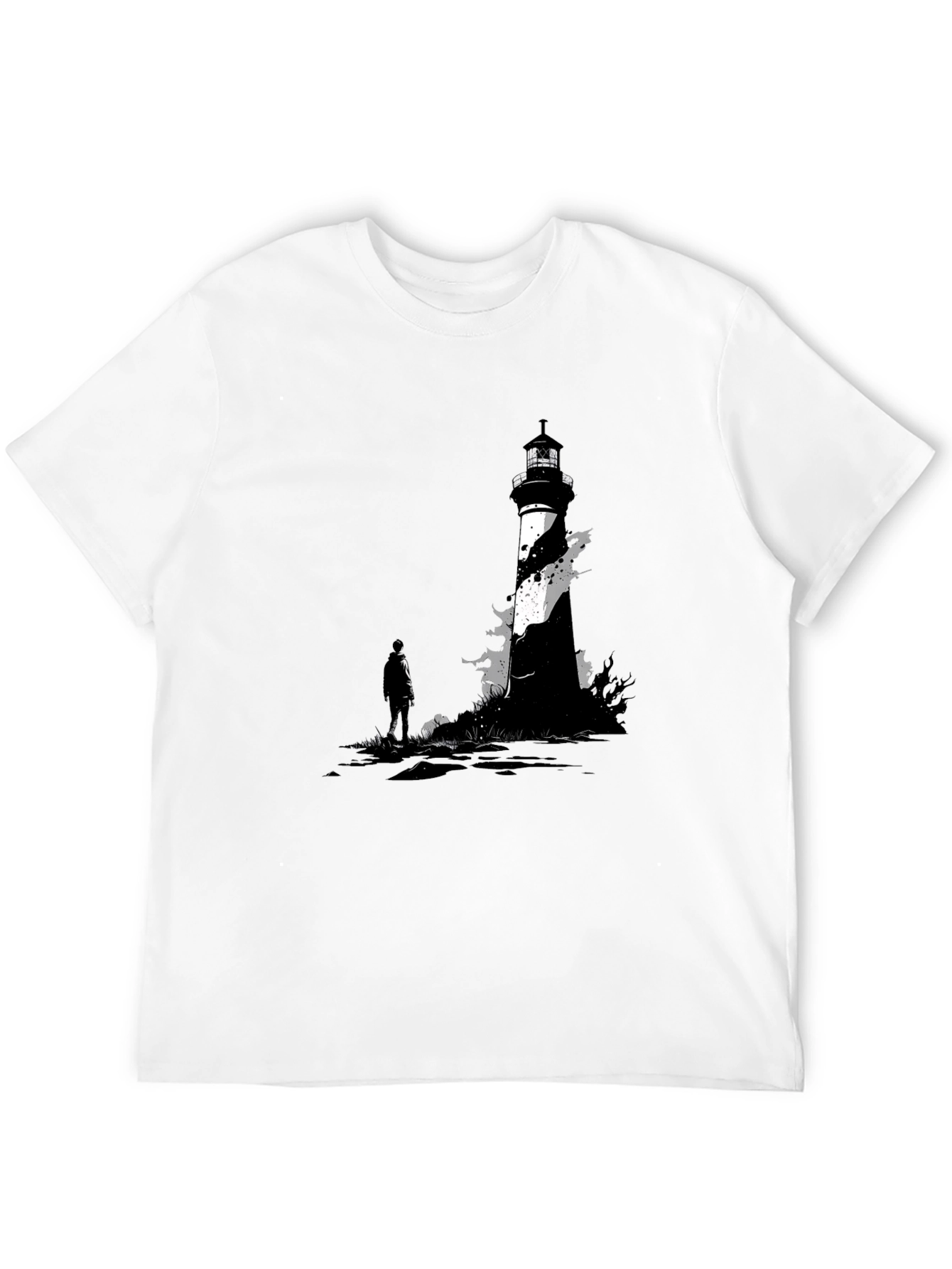 Black Lighthouse Graphic Tee - Coastal Style T-Shirt view 12