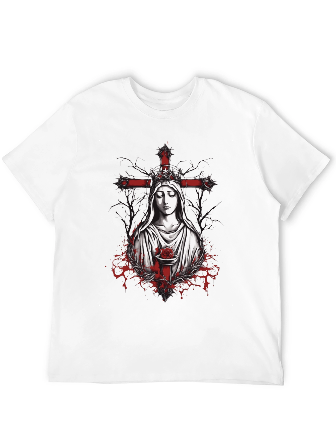 Black Virgin Mary Rose Cross Graphic Tee view 12