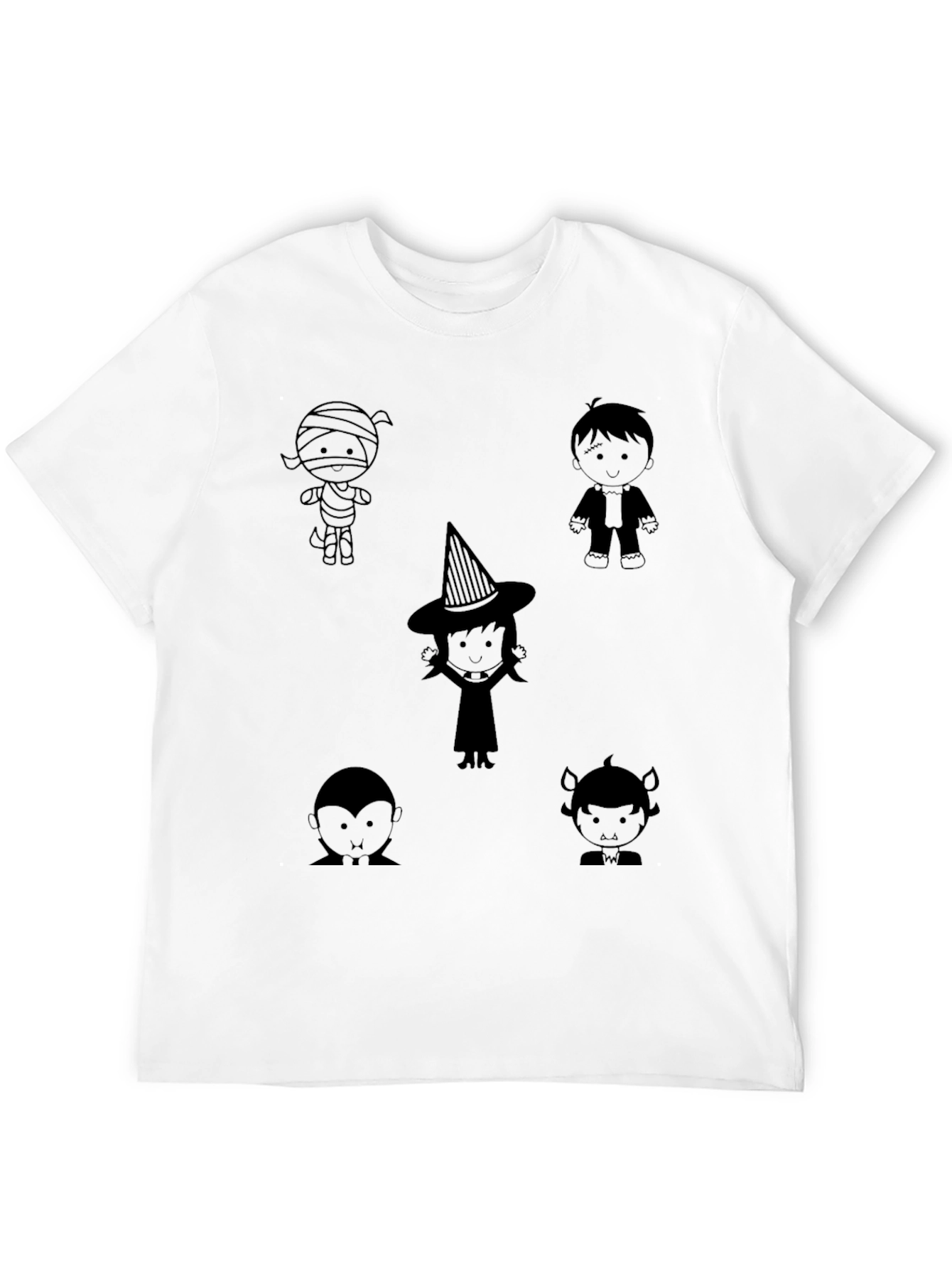 Black Halloween Cartoon Character Print Black T-Shirt view 12