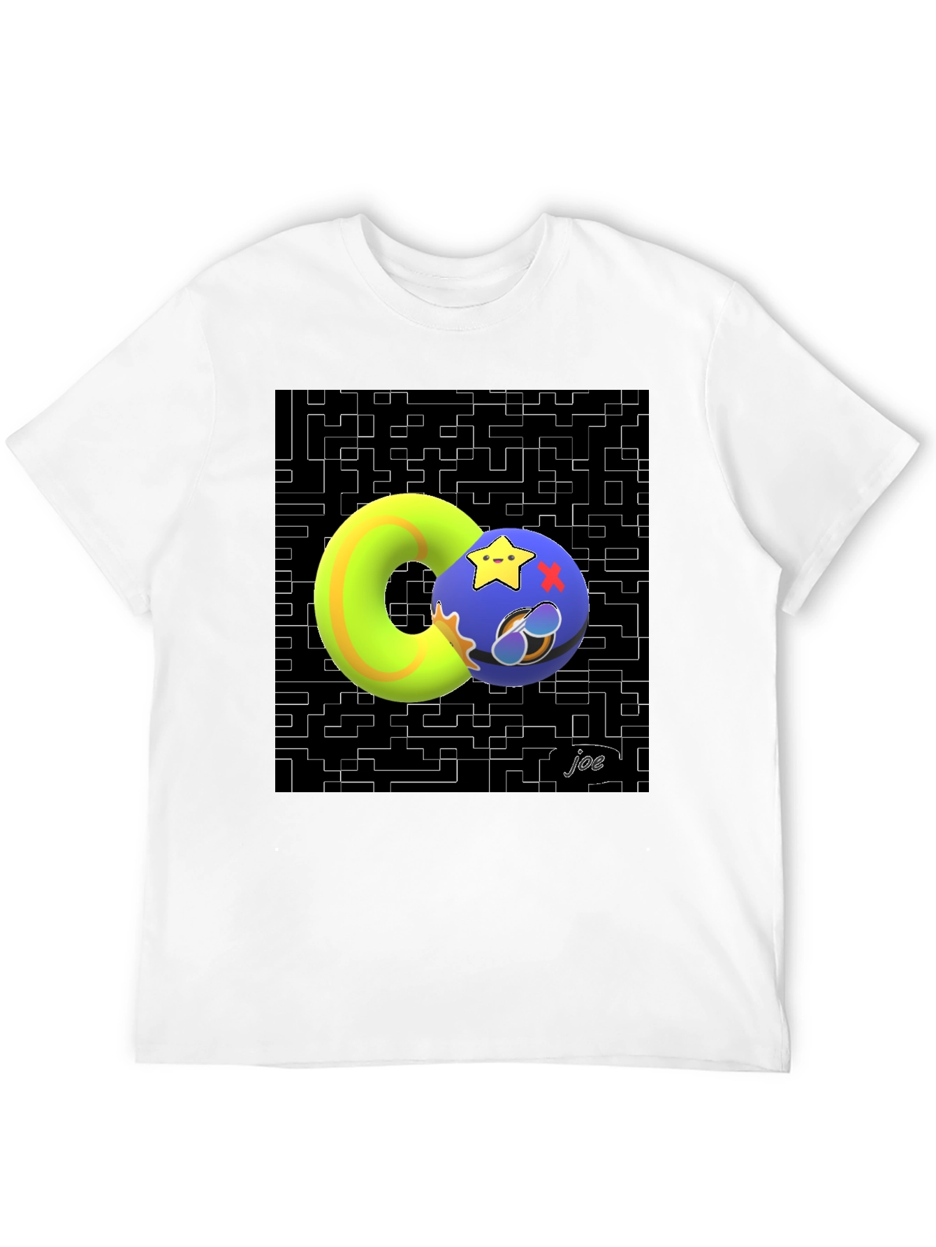 Black Geometric Graphic Tee - Funky Donut and Star Ball Design view 12