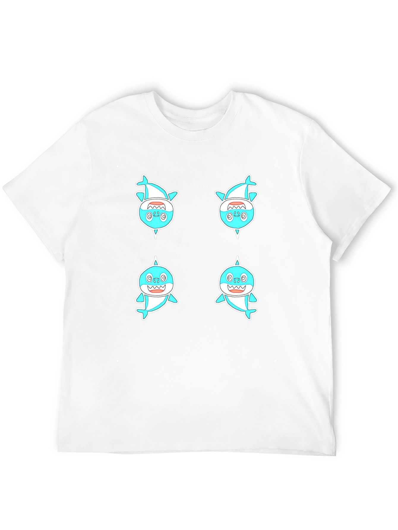 Cute Shark Pattern Men's Black T-Shirt - 12