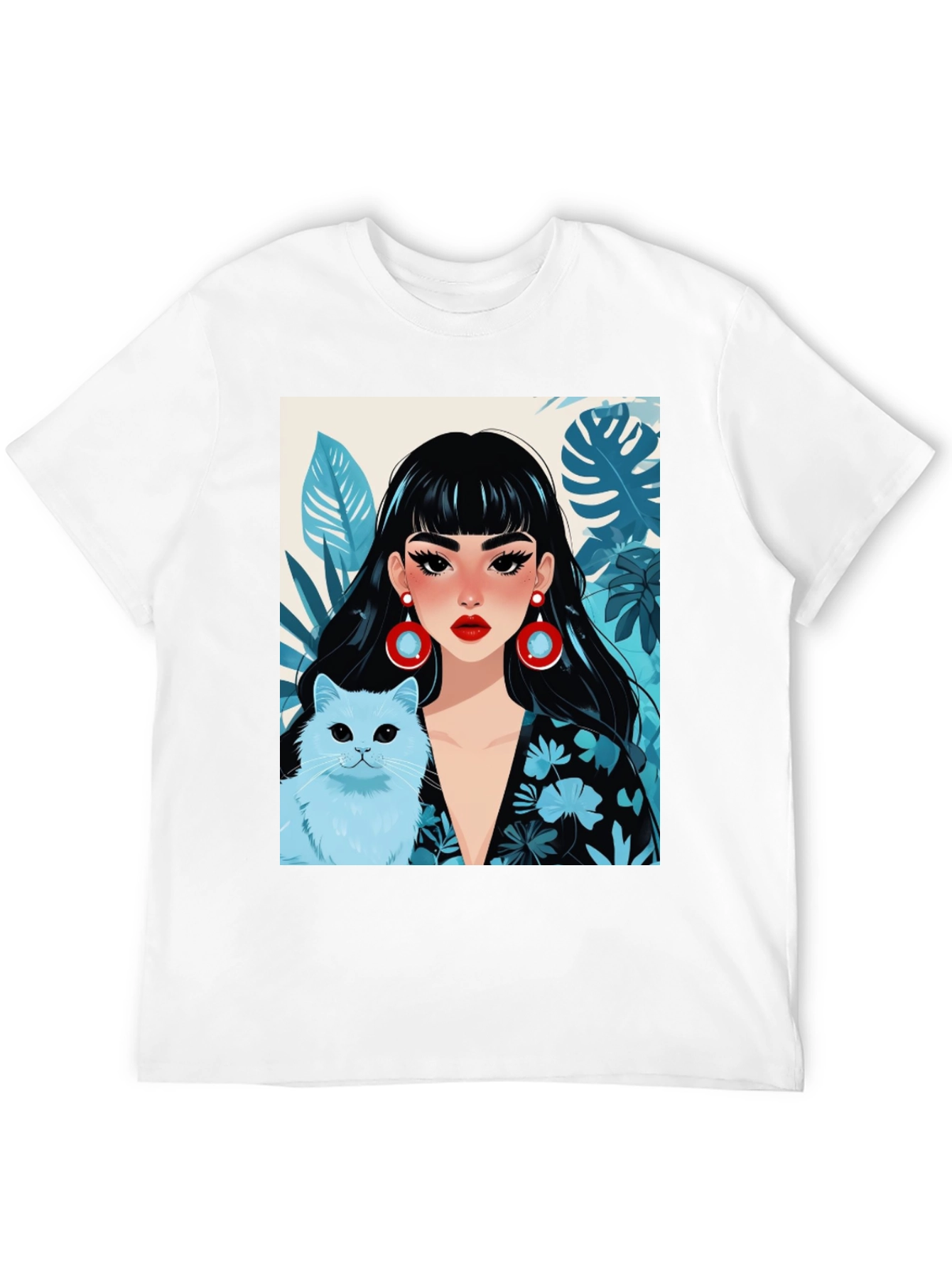 Black Trendy Graphic Tee - Woman & Cat view 12