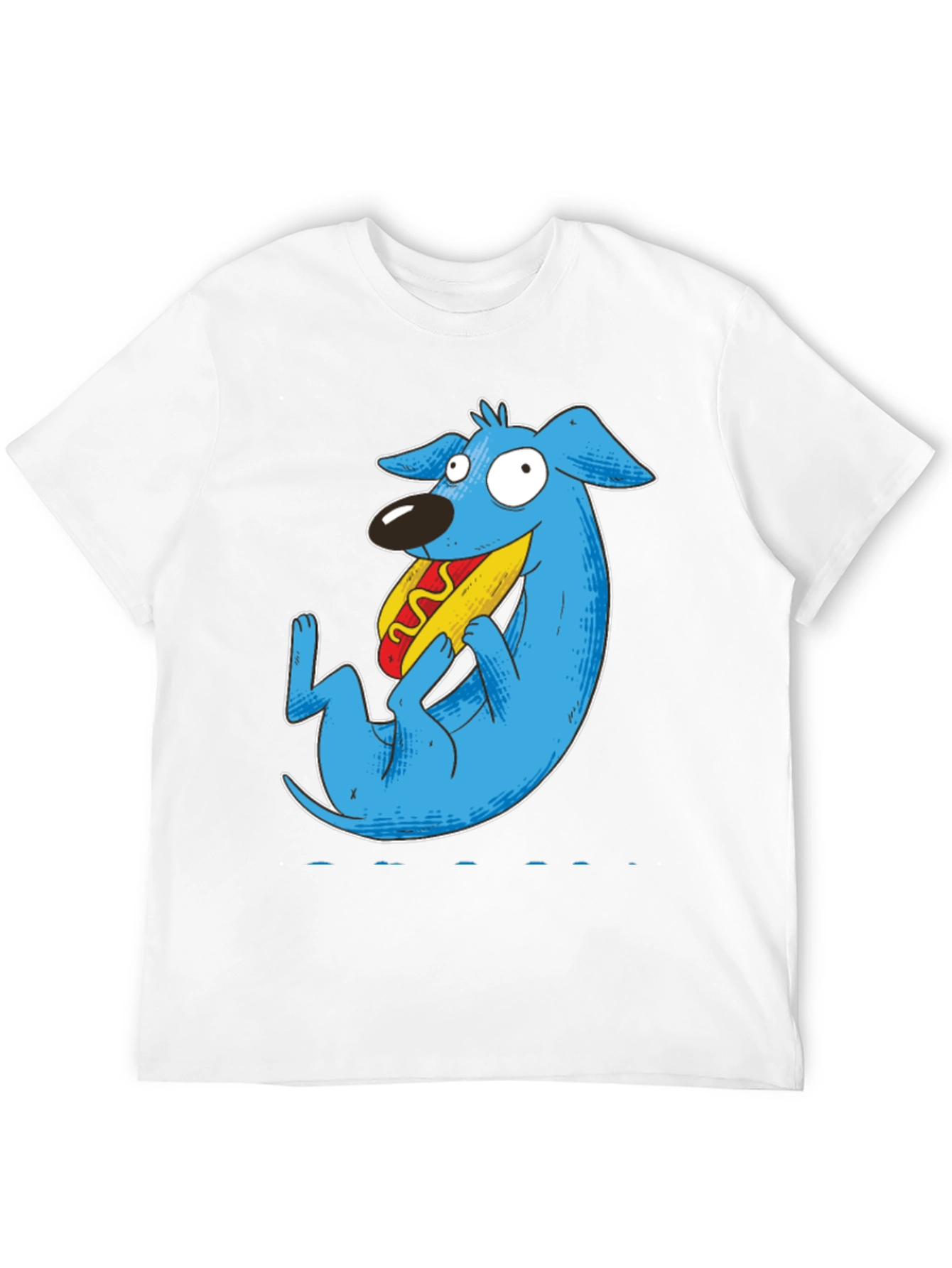 Black Cartoon Blue Dog Eating Hotdog Black T-Shirt view 12