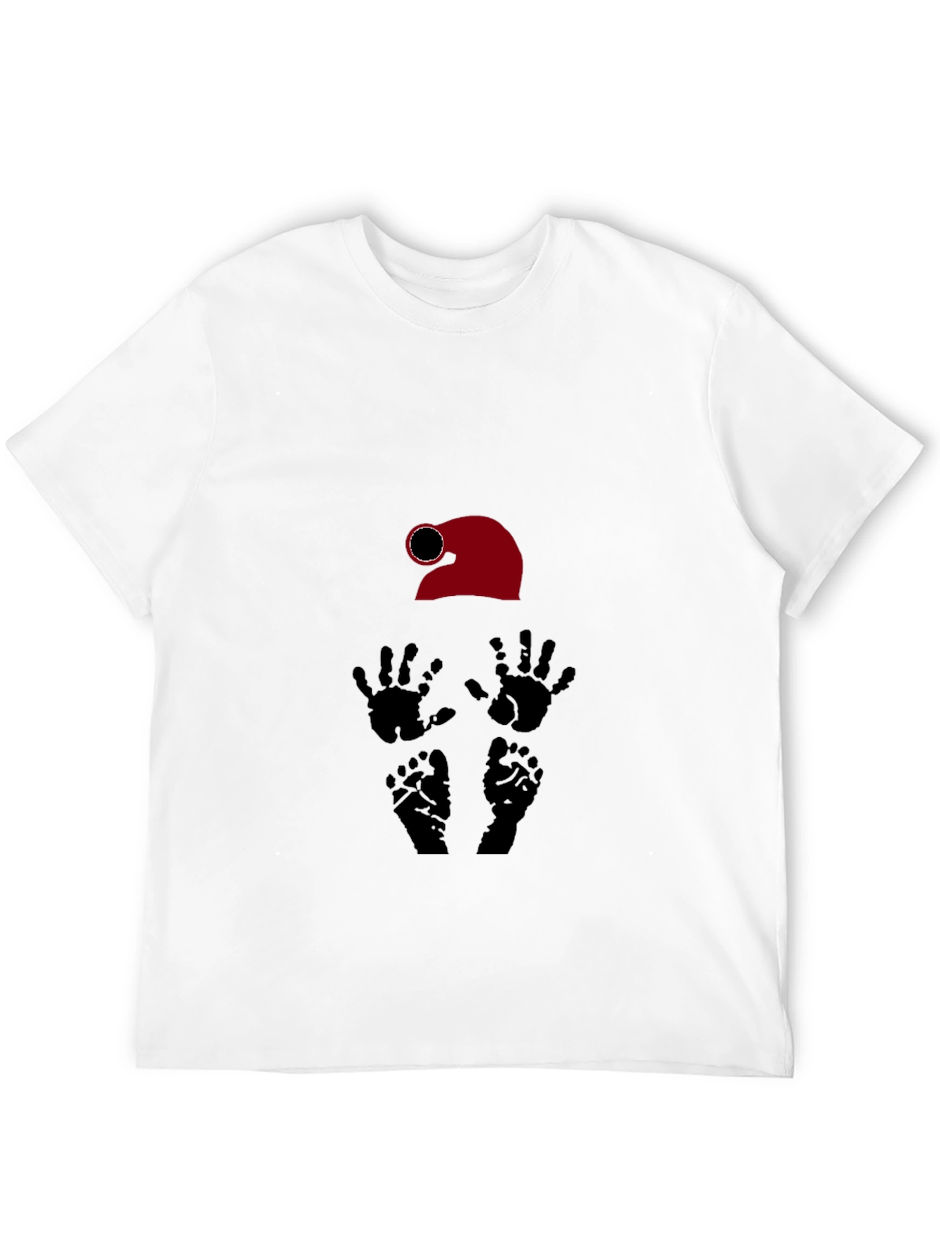 Black Novelty Graphic T-Shirt: Santa Hat, Hands, Feet Design view 12
