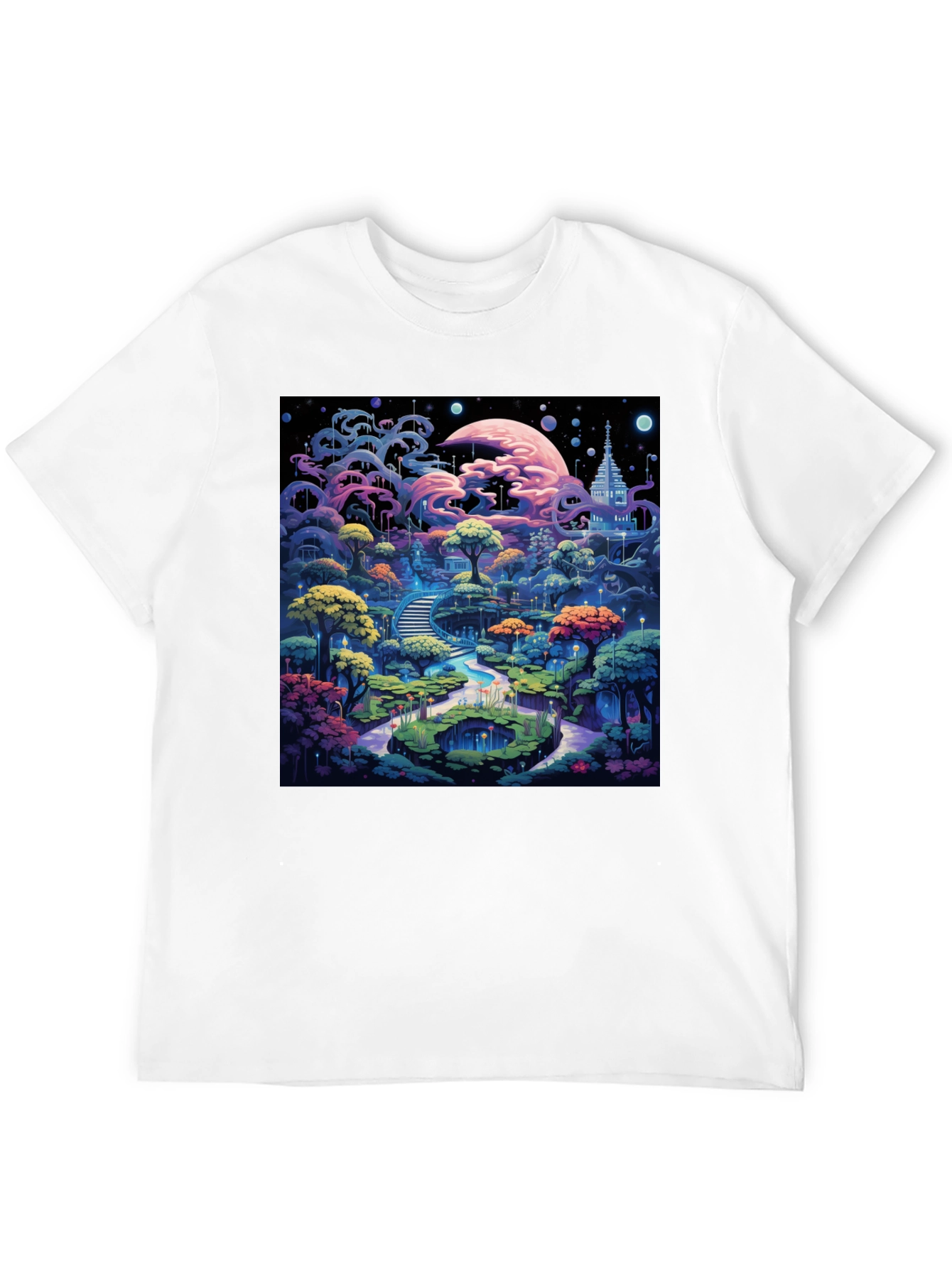 Black Fantasy Landscape Graphic Tee - Black Cotton Blend view 12