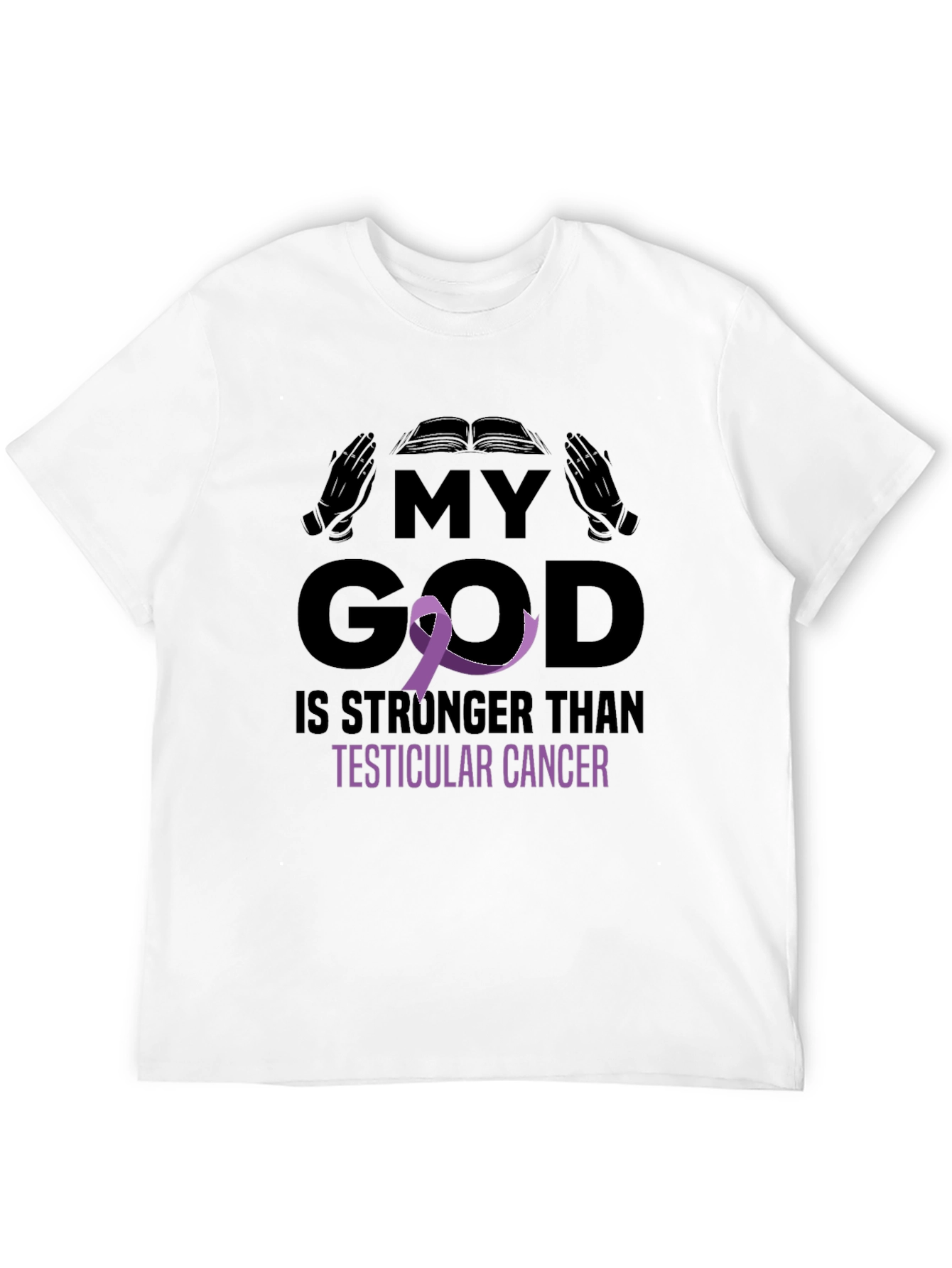 Black My God Stronger Than Testicular Cancer Awareness T-Shirt view 12