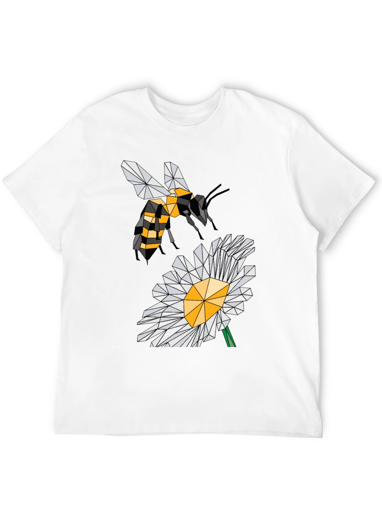 Black Geometric Bee & Daisy Black T-Shirt view 12