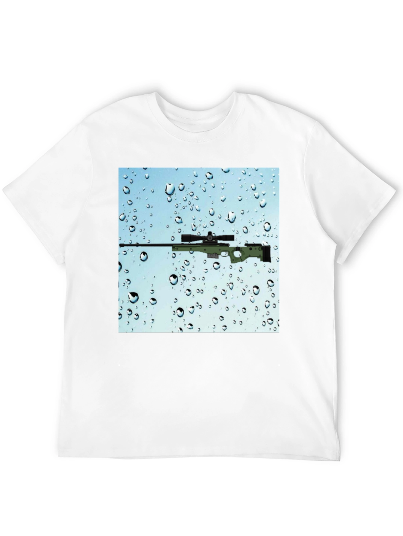 Black Gun on Rainy Window T-Shirt - Cool Graphic Tee view 12