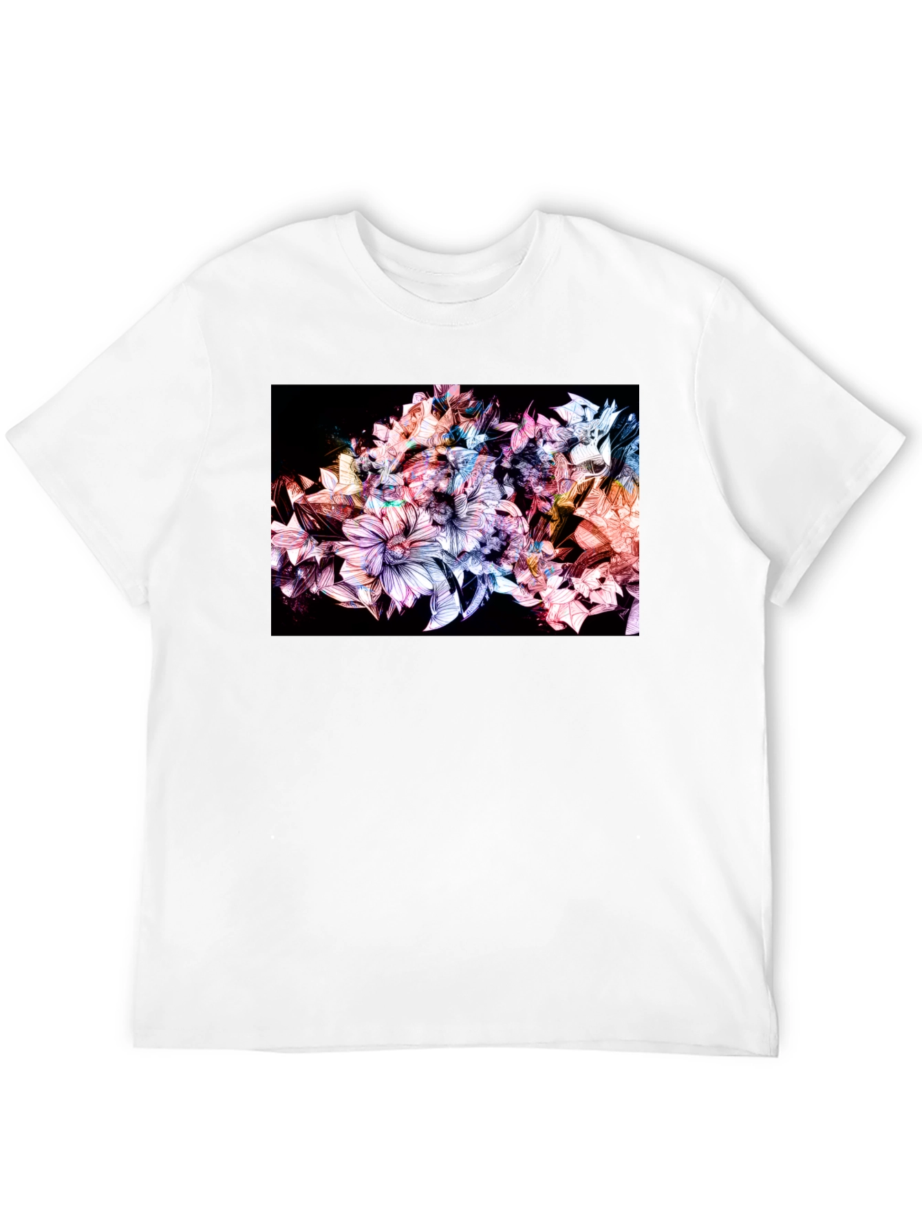 Black Floral Design Black T-Shirt view 12