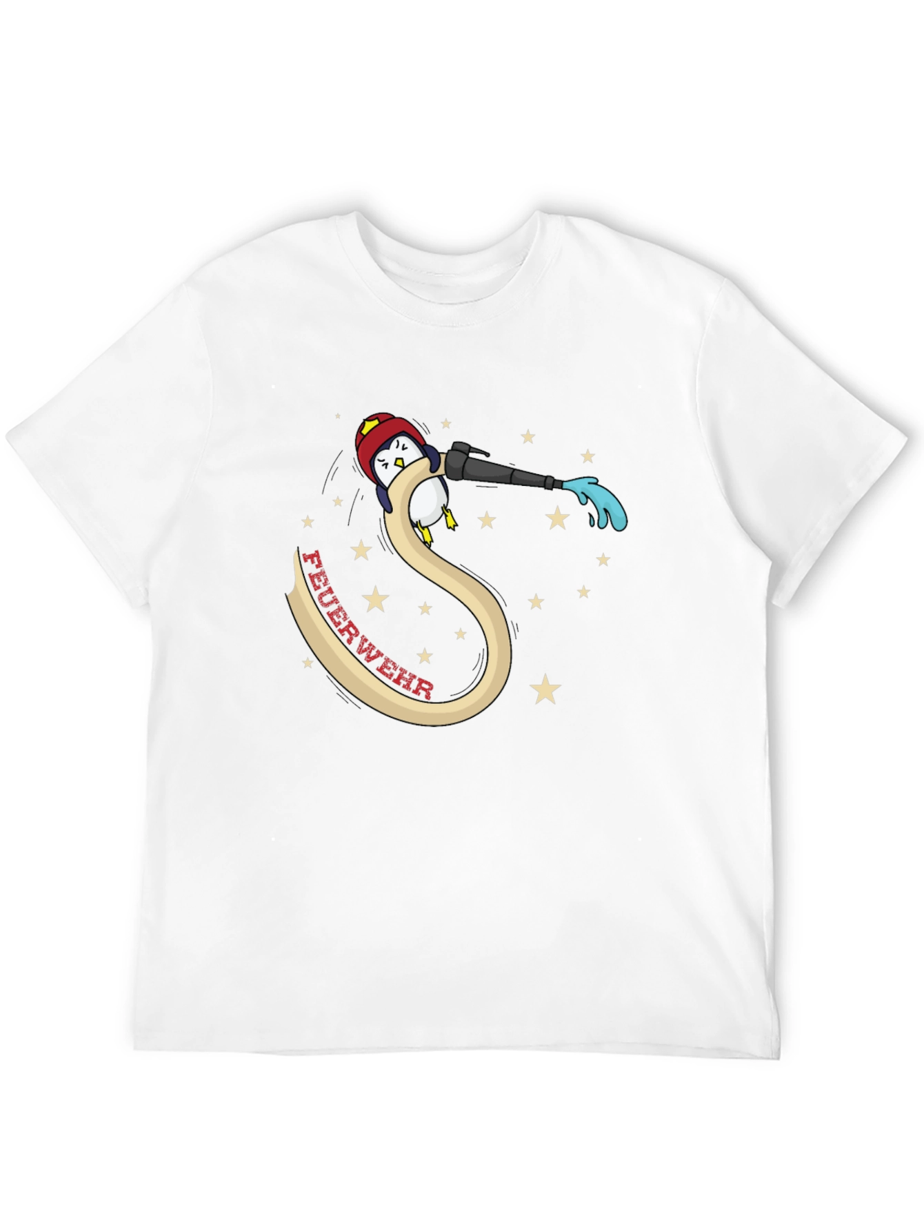 Black Firefighter Penguin Graphic Tee - Black Cotton T-Shirt view 12