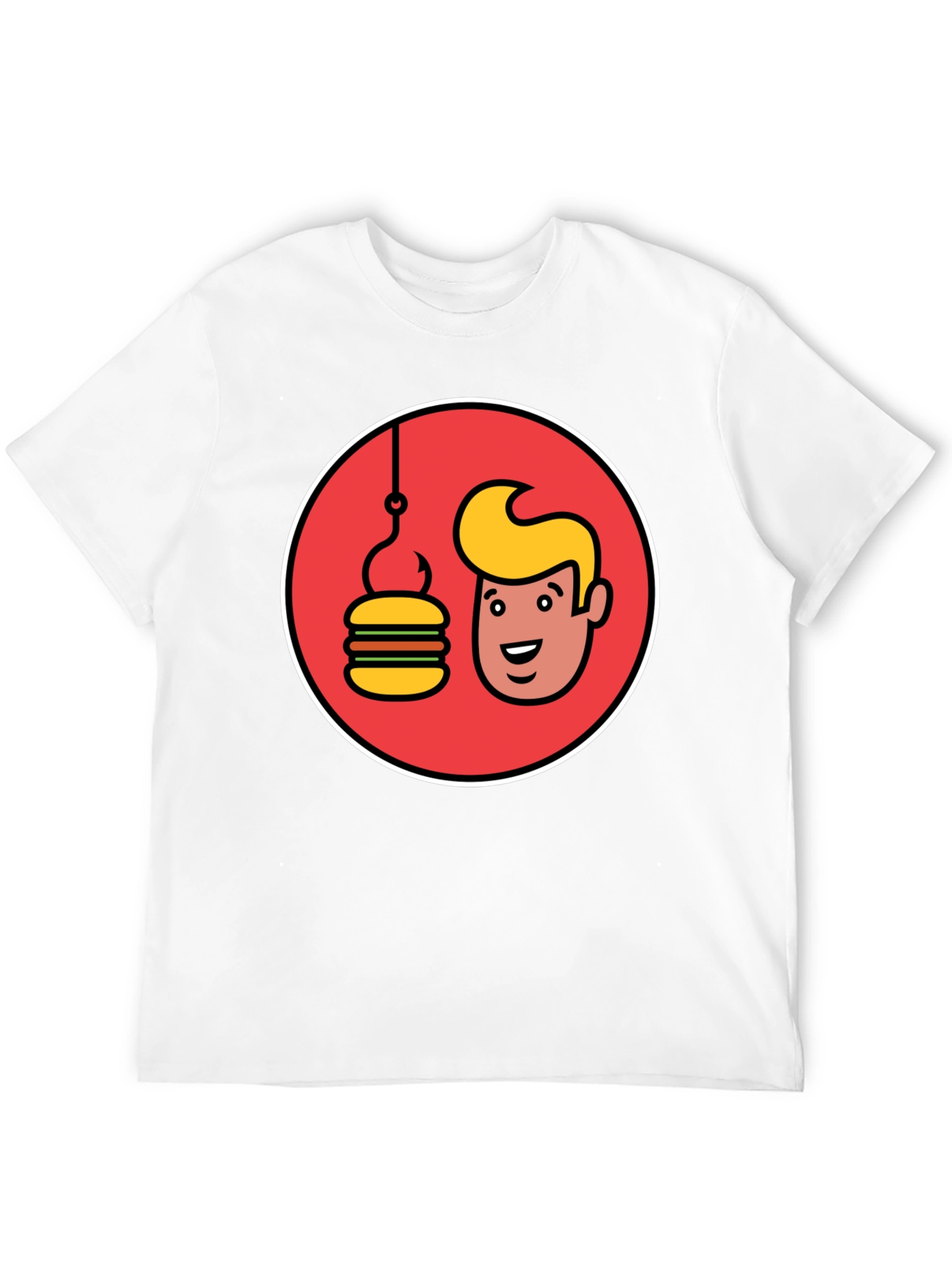 Black Funny Man & Burger Fishing Hook Black T-Shirt view 12