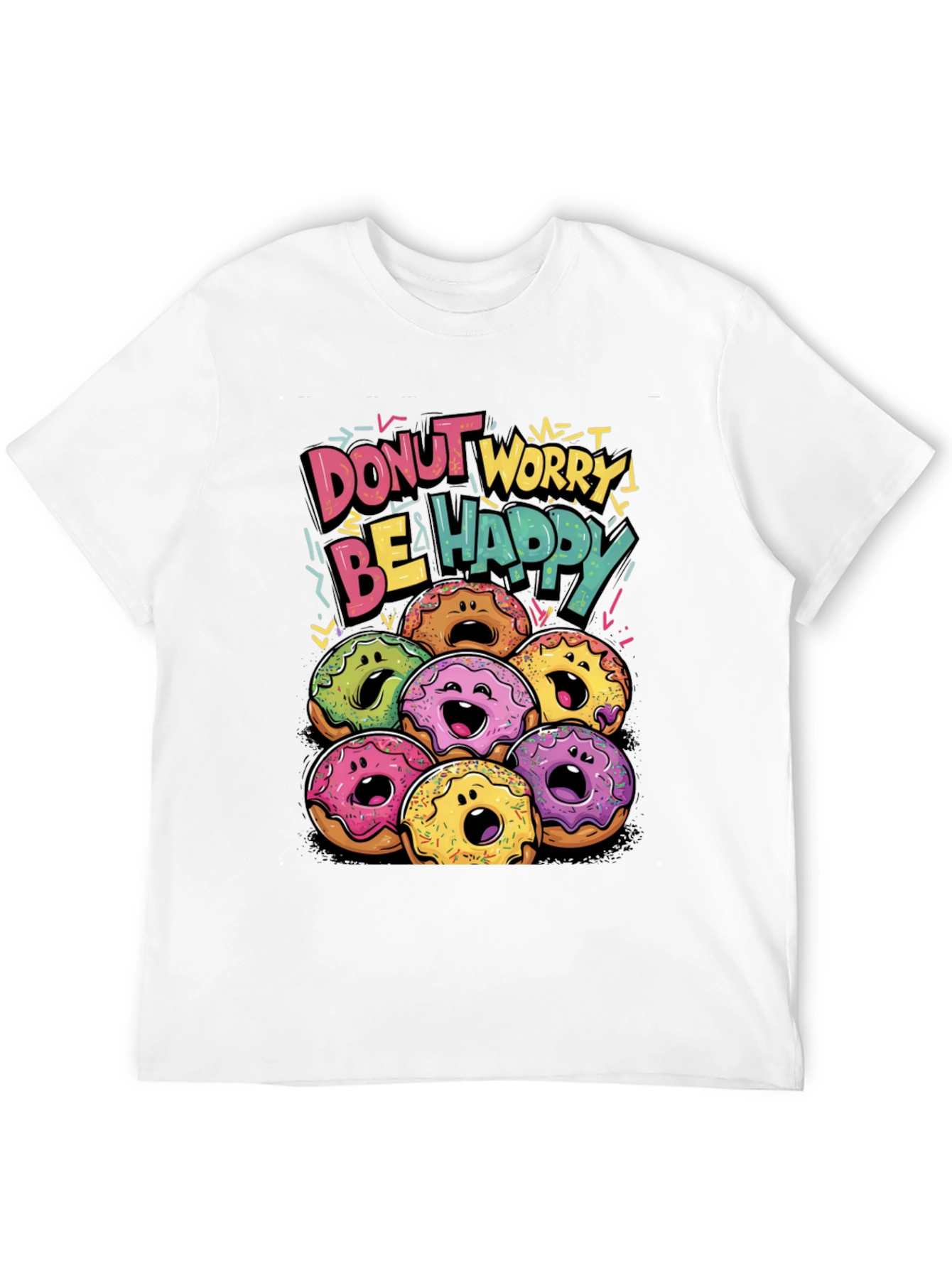 Black Donut Worry Be Happy Graphic T-Shirt view 12