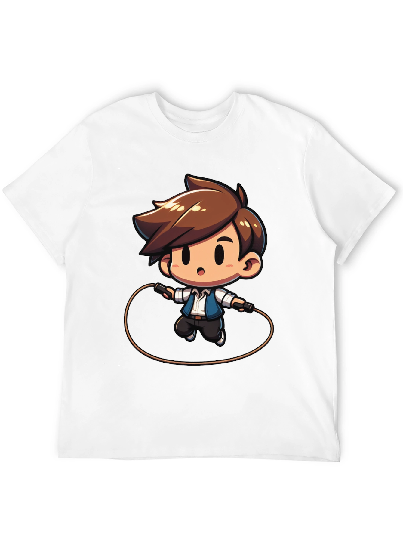 Black Cartoon Boy Jumping Rope Black T-Shirt view 12