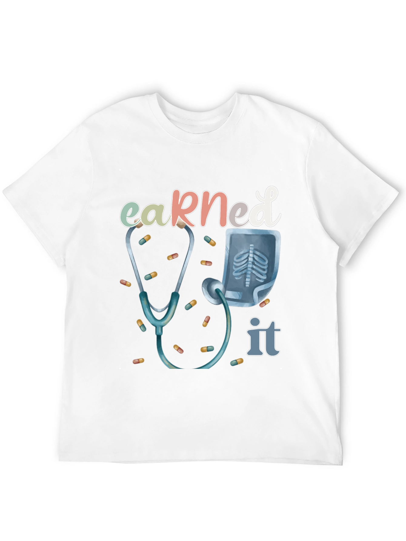 Black Earned It Doctor T-Shirt - Stethoscope & X-Ray Graphic view 12