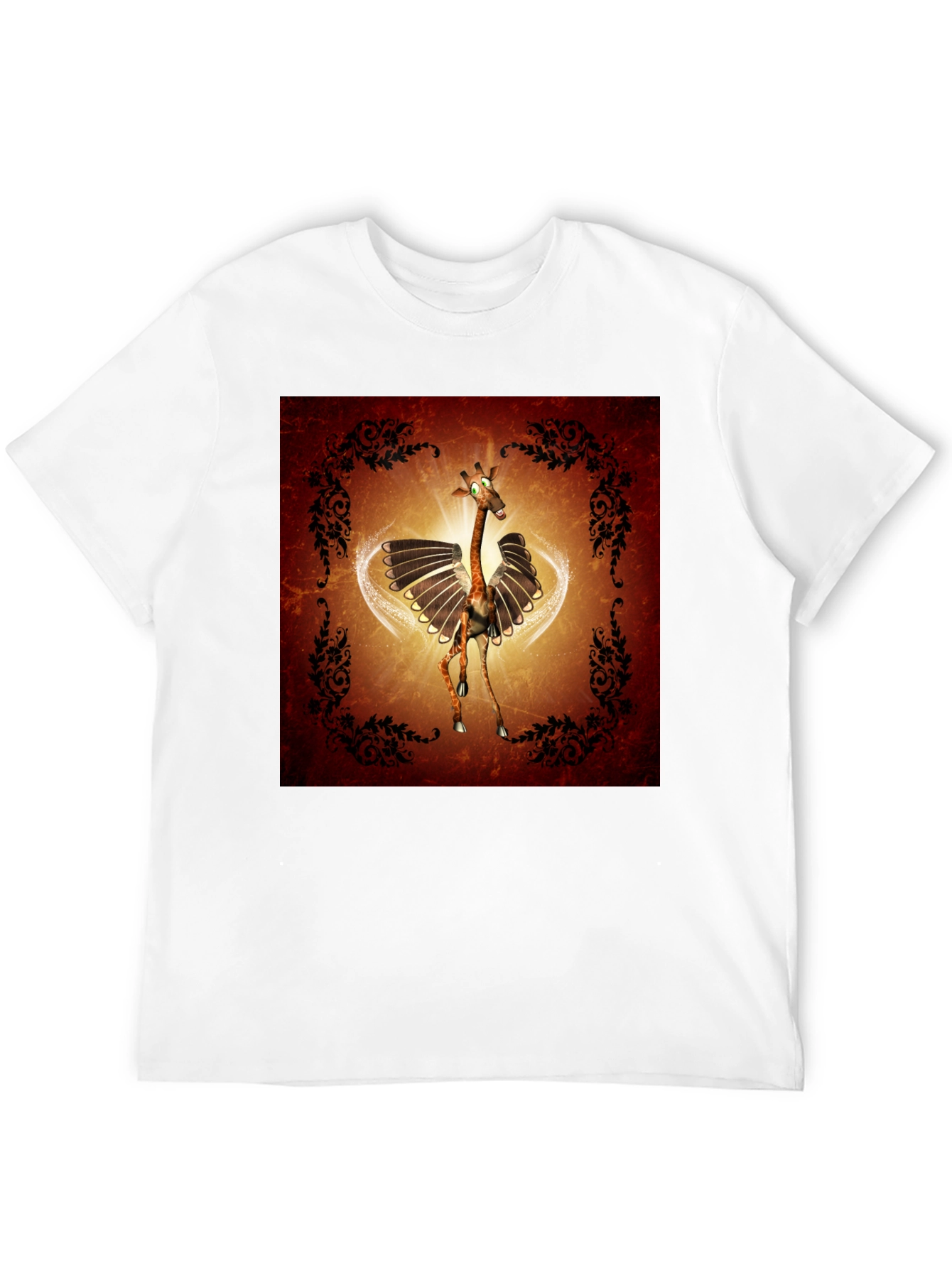 Black Whimsical Flying Giraffe Graphic Tee - Men's Black T-Shirt view 12