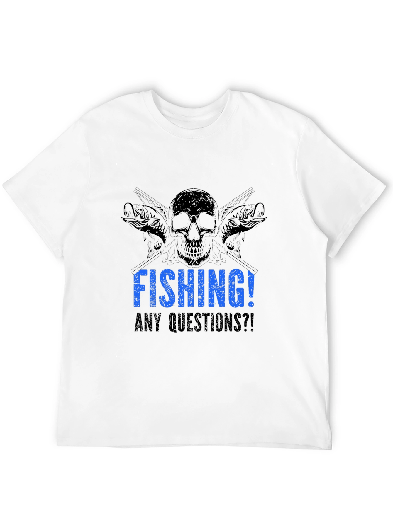 Black Fishing Skull Graphic Tee - Any Questions?! Black Cotton T-Shirt view 12