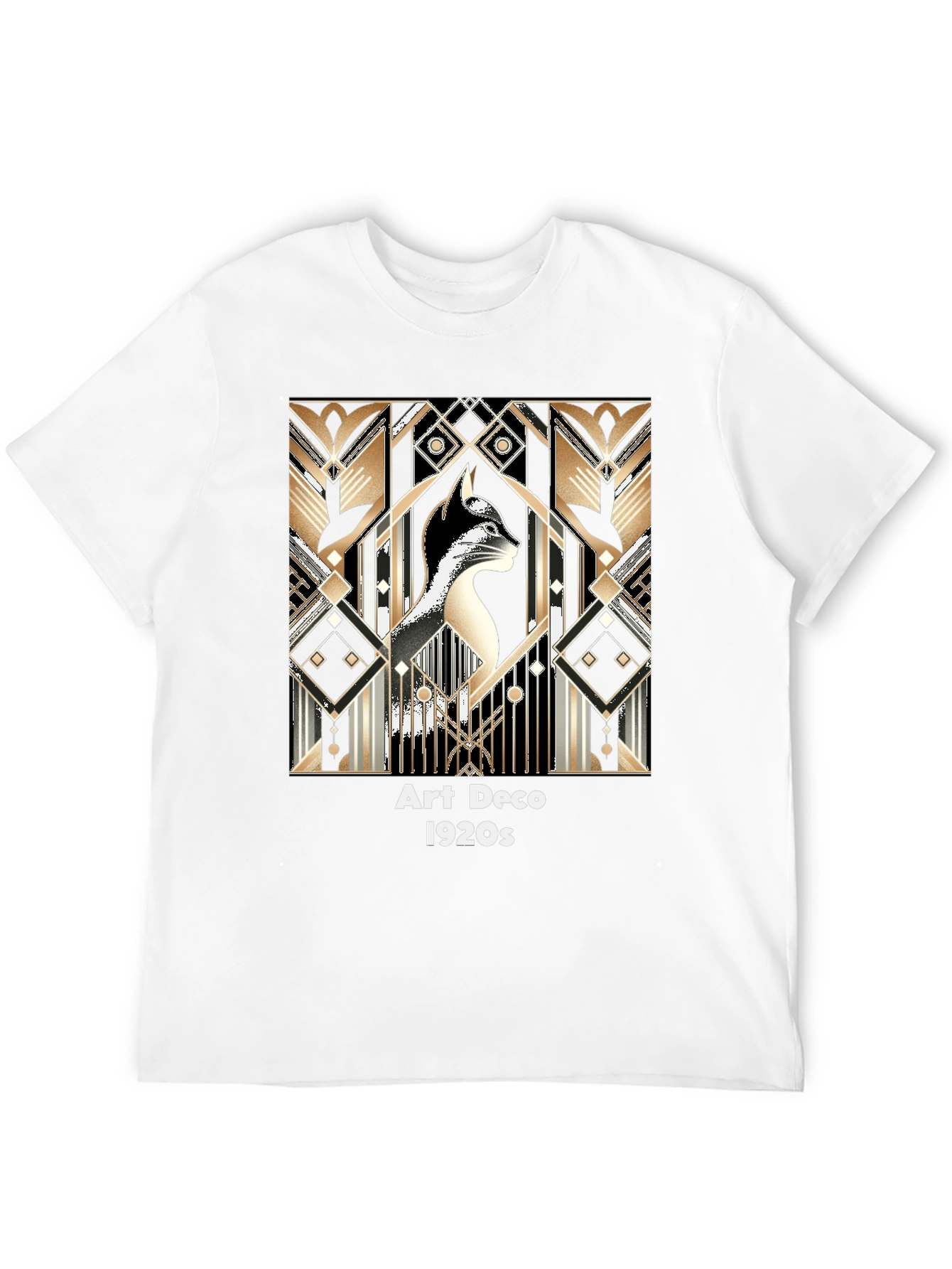 Black Art Deco Cat T-Shirt - Roaring 20s Style view 12
