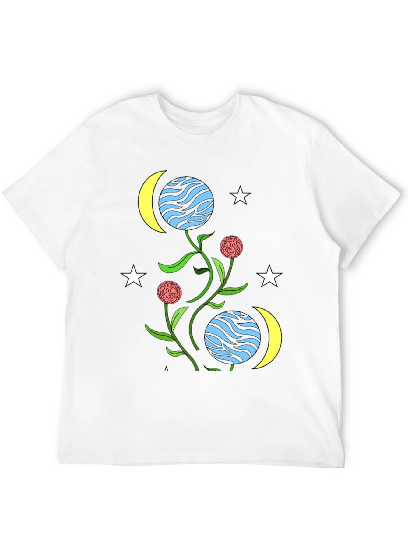 Black Cosmic Floral T-Shirt - Stars, Moons, & Planets Design view 12