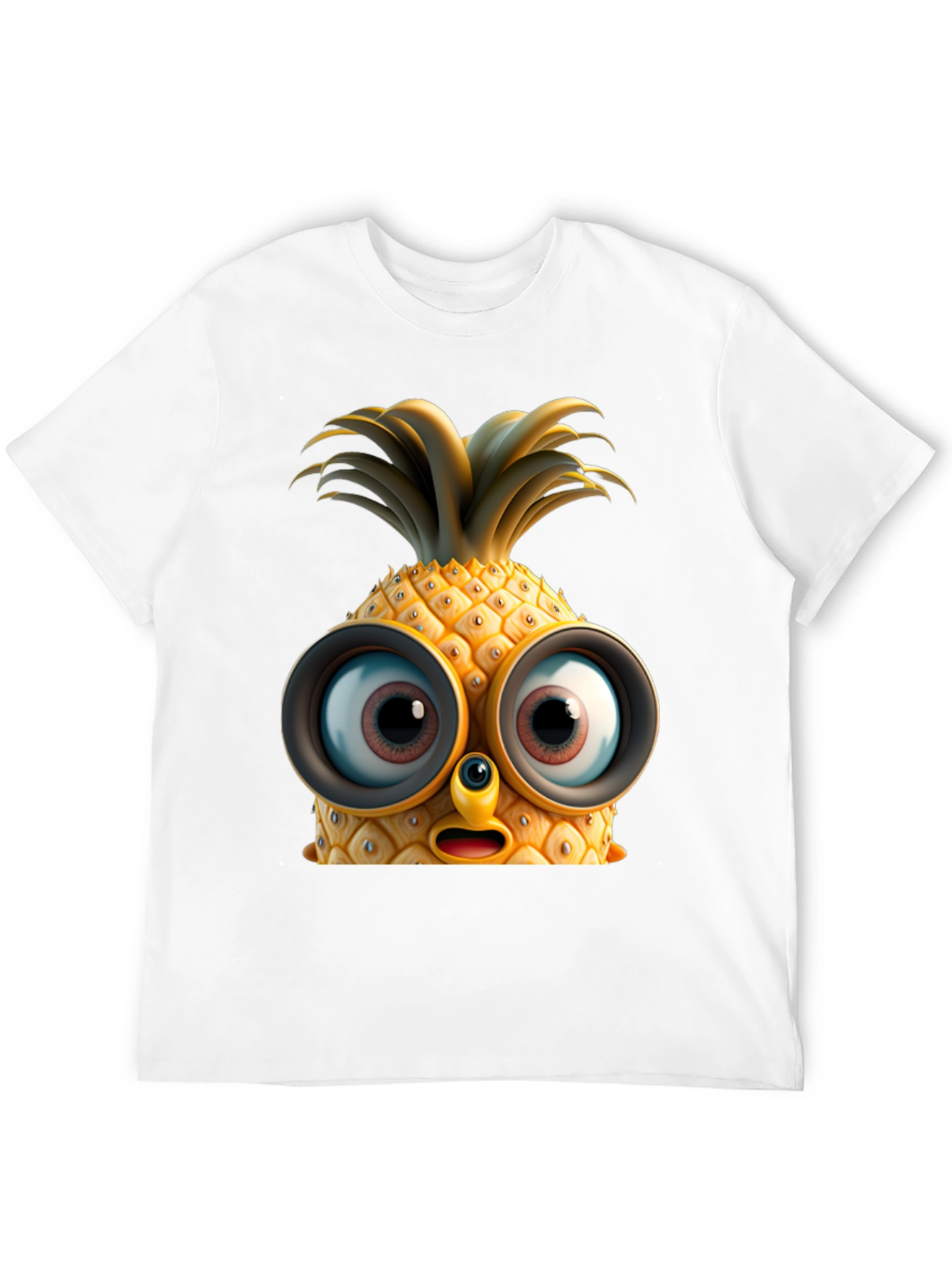 Black Funny Pineapple Face Graphic T-Shirt view 12