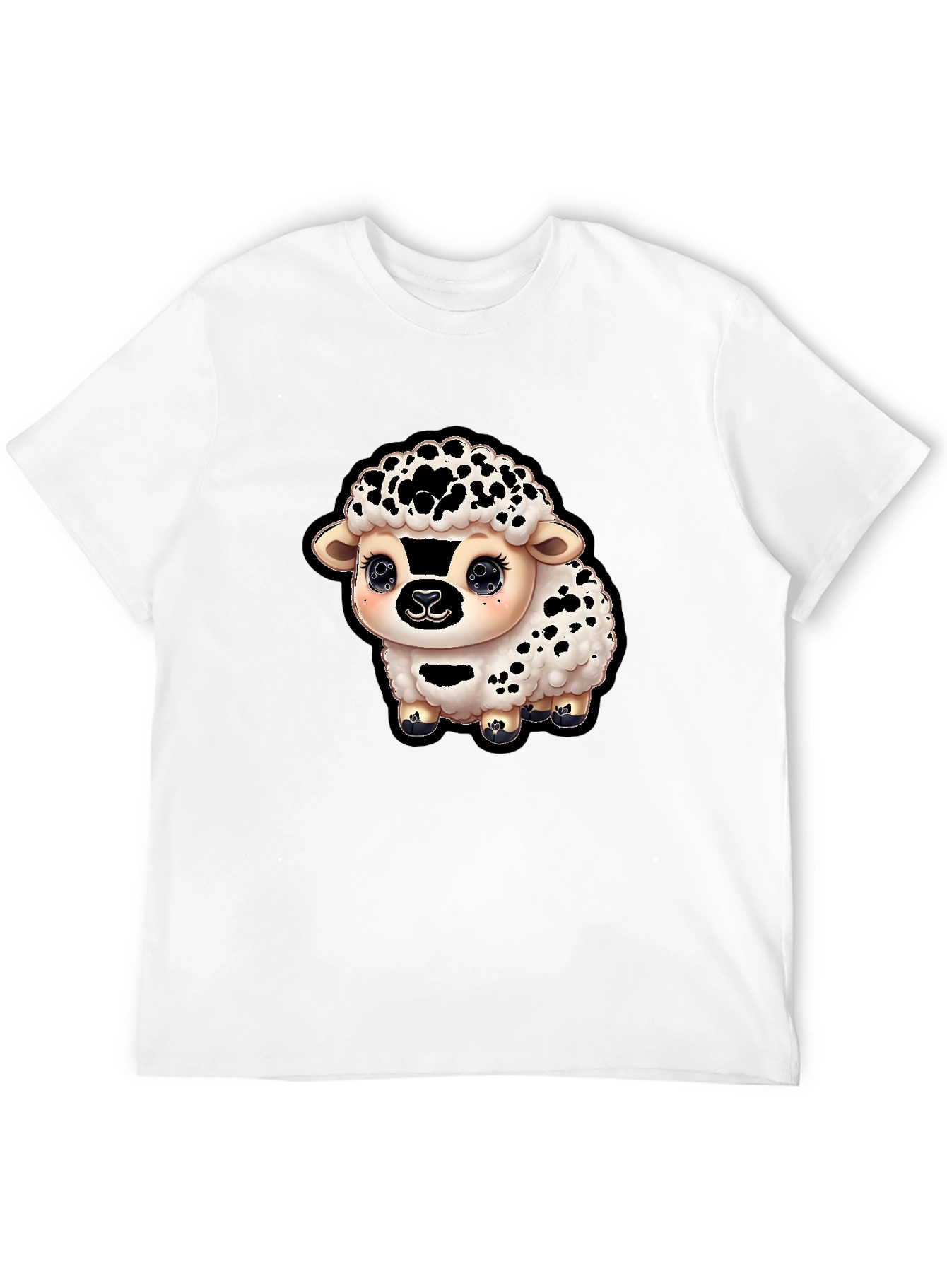 Black Cute Sheep Graphic T-Shirt - Black Cotton Blend view 12