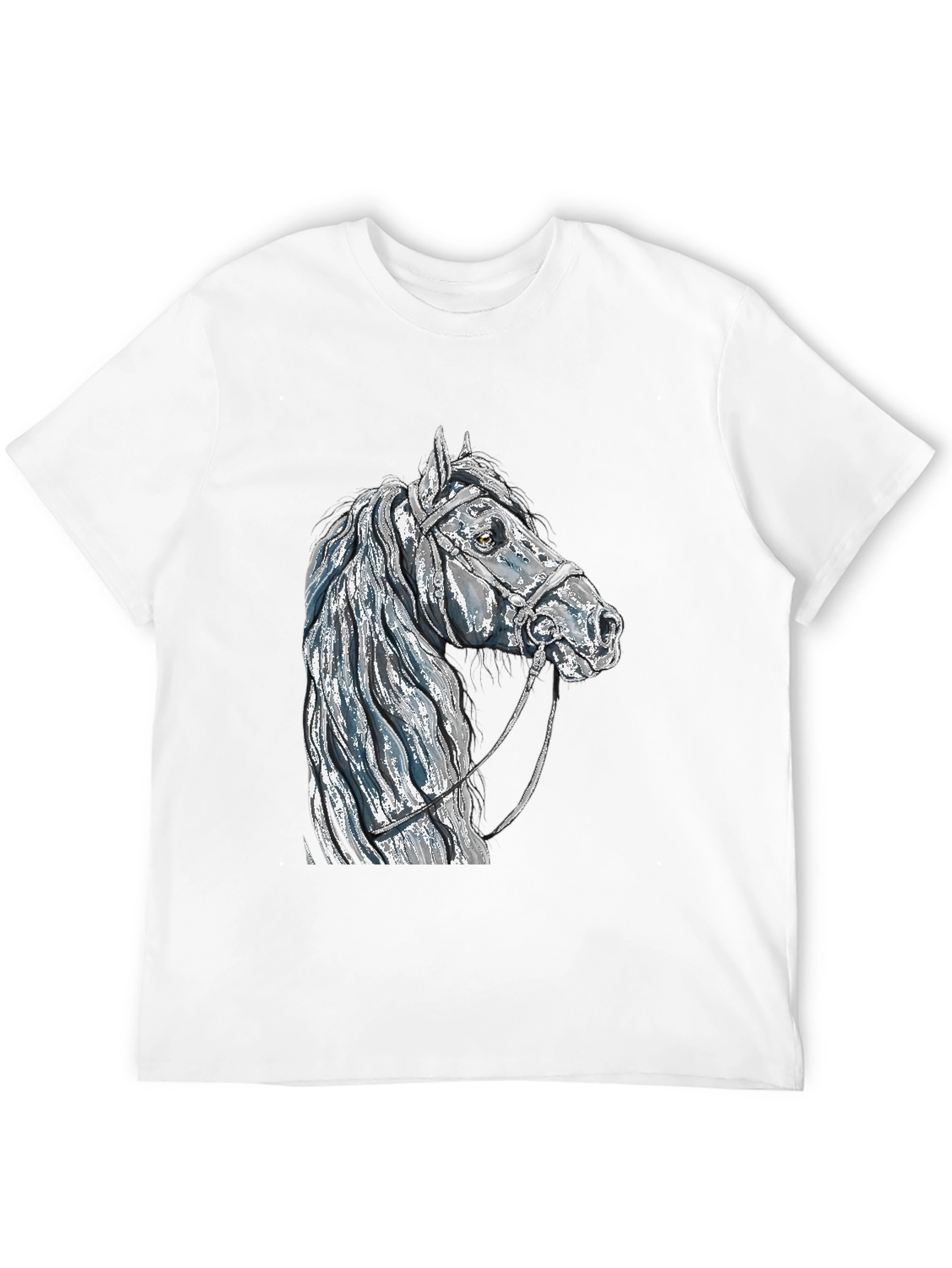 Black Horse Head Graphic Tee - Black Cotton Blend T-Shirt view 12