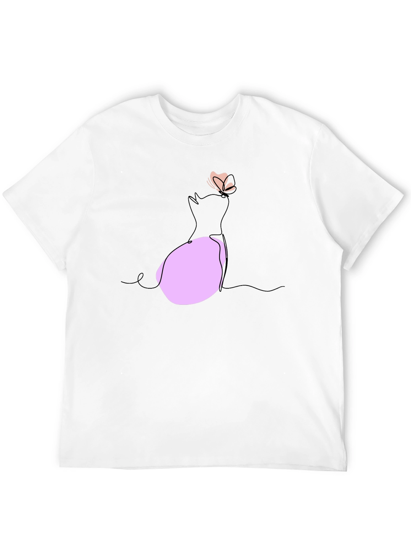 Black Minimalist Cat & Butterfly Graphic T-Shirt view 12
