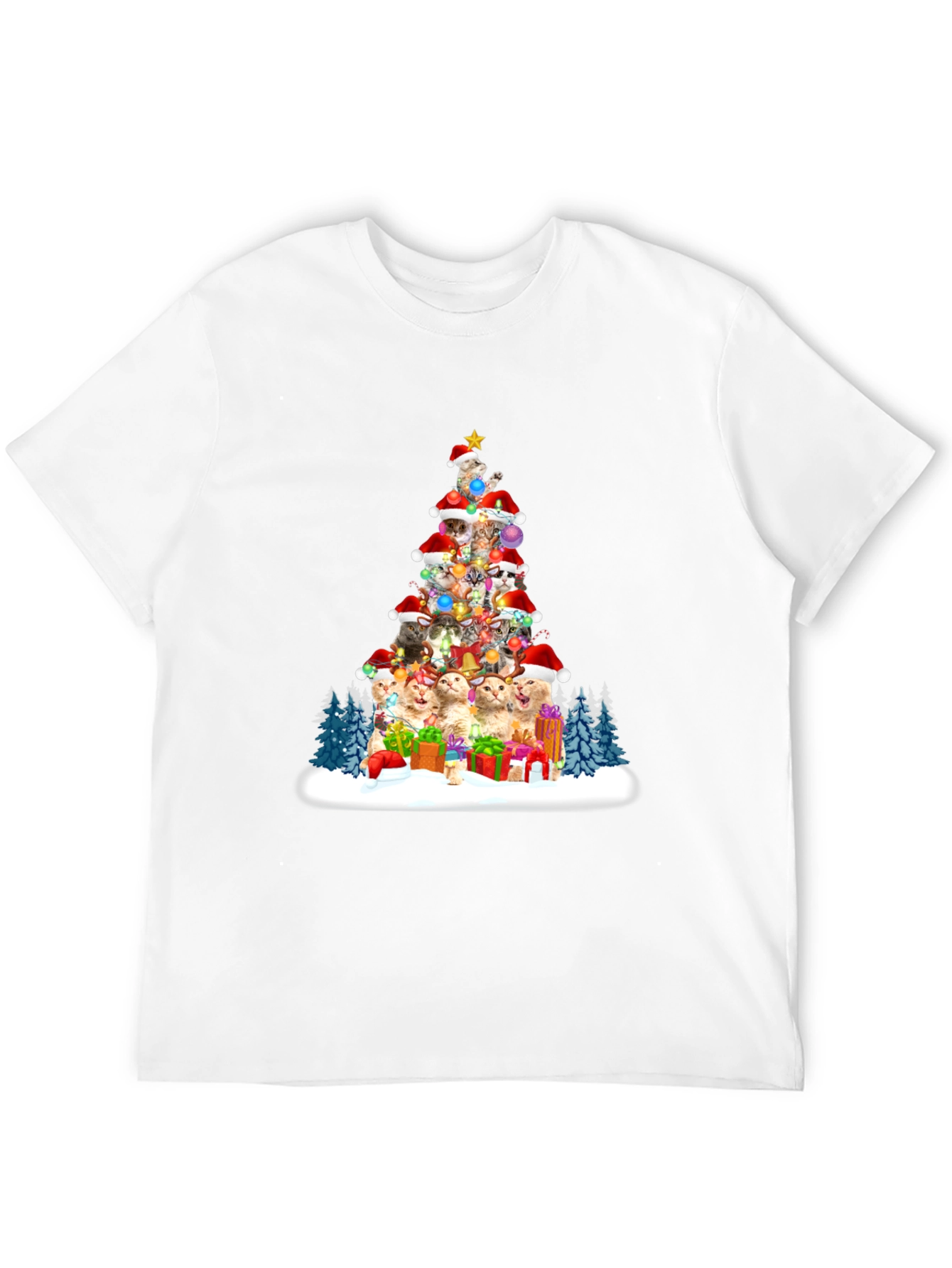 Black Festive Cat Christmas Tree T-Shirt view 12