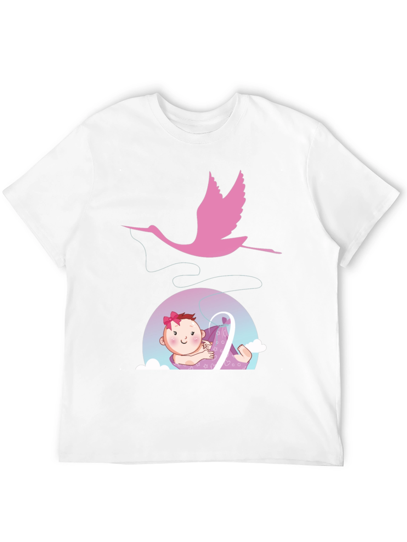 Black Cute Stork Delivering Baby T-Shirt - Black view 12