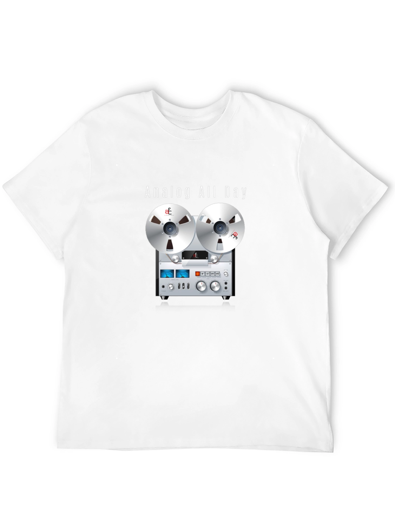Black Analog All Day T-Shirt: Retro Reel-to-Reel Design view 12