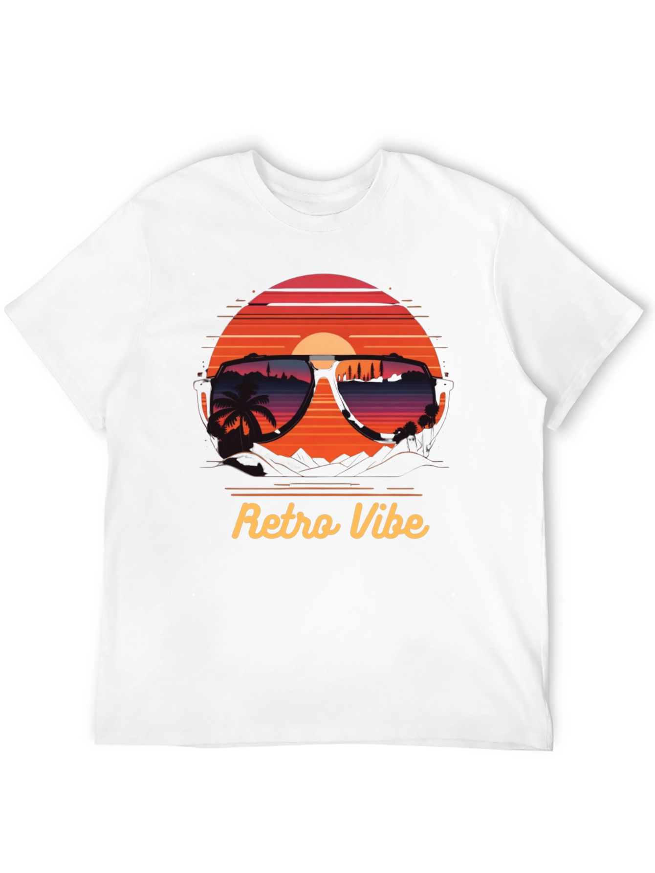 Black Retro Vibe T-Shirt - Sunglasses Sunset Design view 12