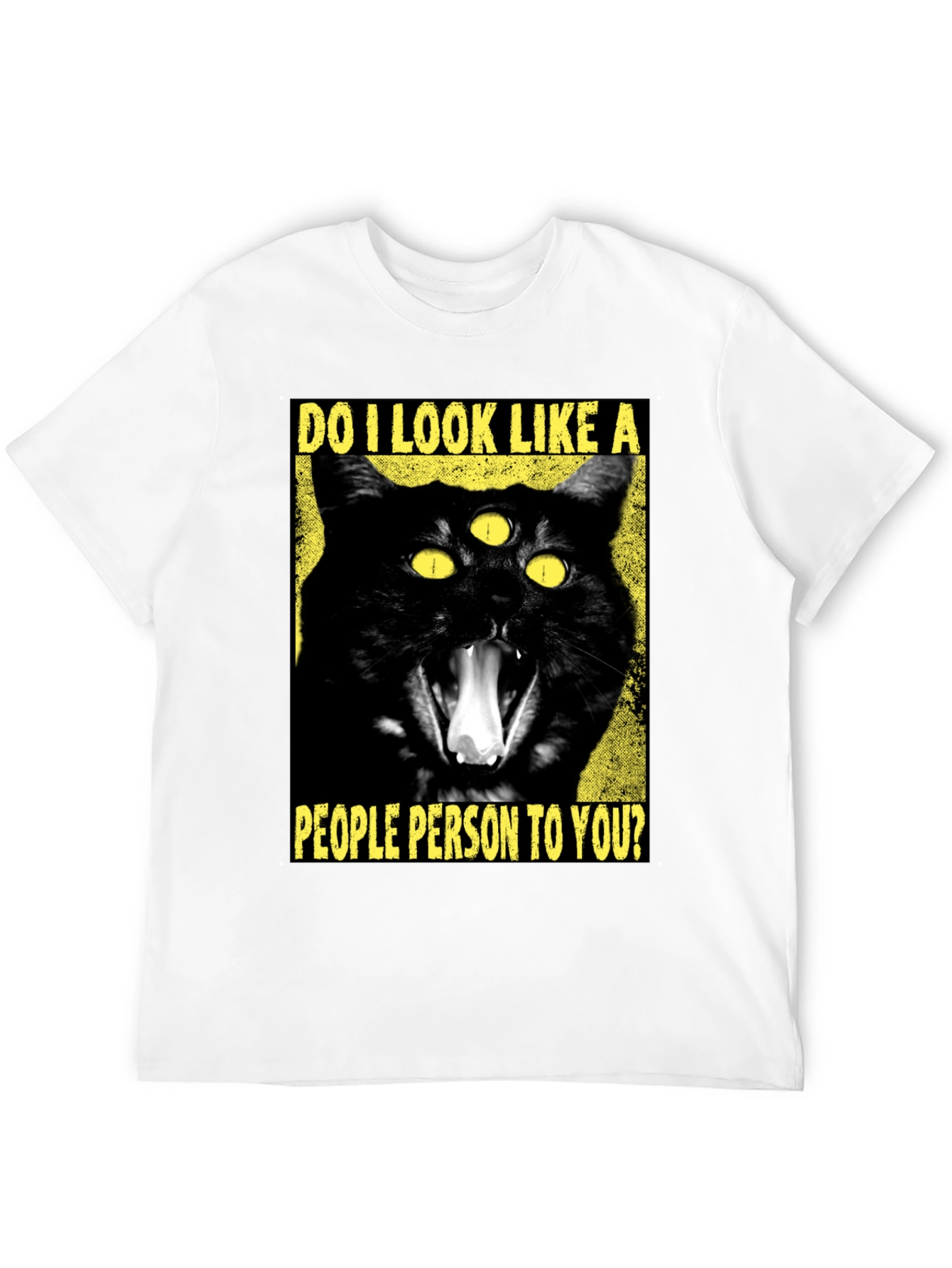 Black Three-Eyed Cat T-Shirt - "People Person" Funny Graphic Tee view 12