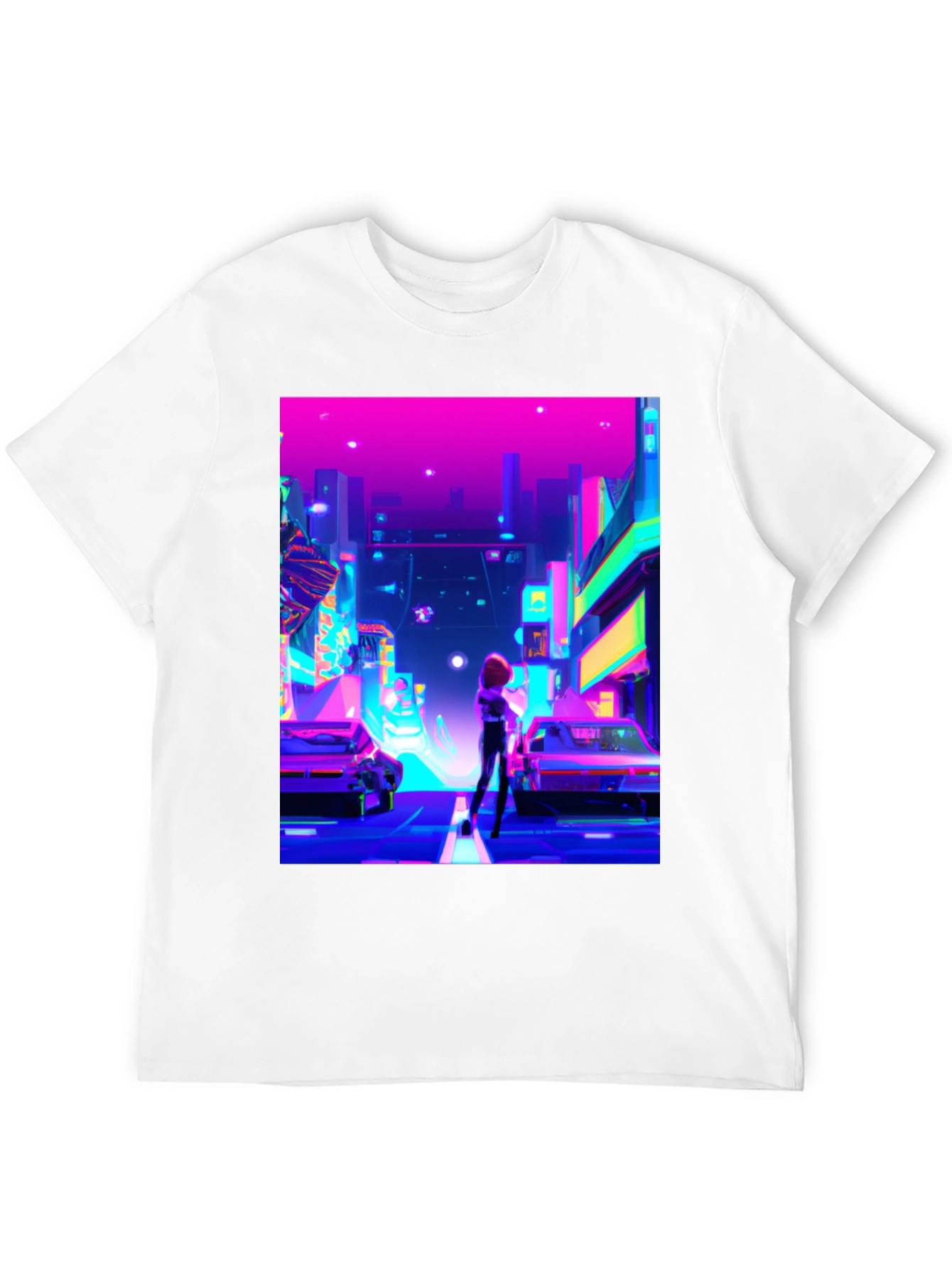 Black Neon Cityscape T-Shirt - Futuristic Style view 12