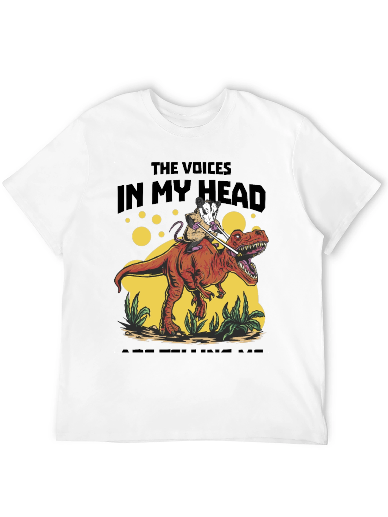 Black Opossum Riding Dinosaur T-Shirt - The Voices In My Head view 12
