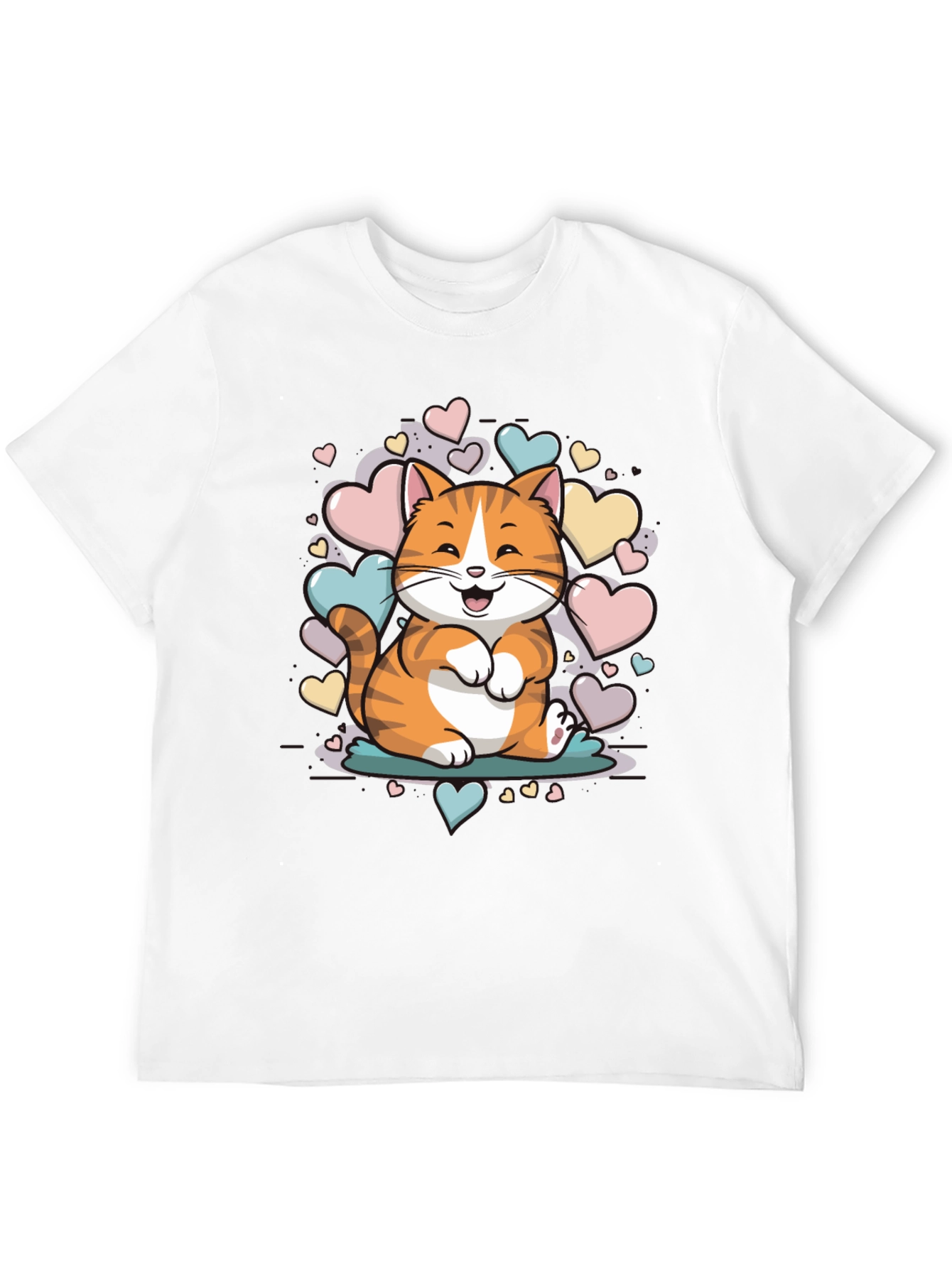 Black Cute Cat with Hearts Graphic Tee - Unisex Black T-Shirt view 12